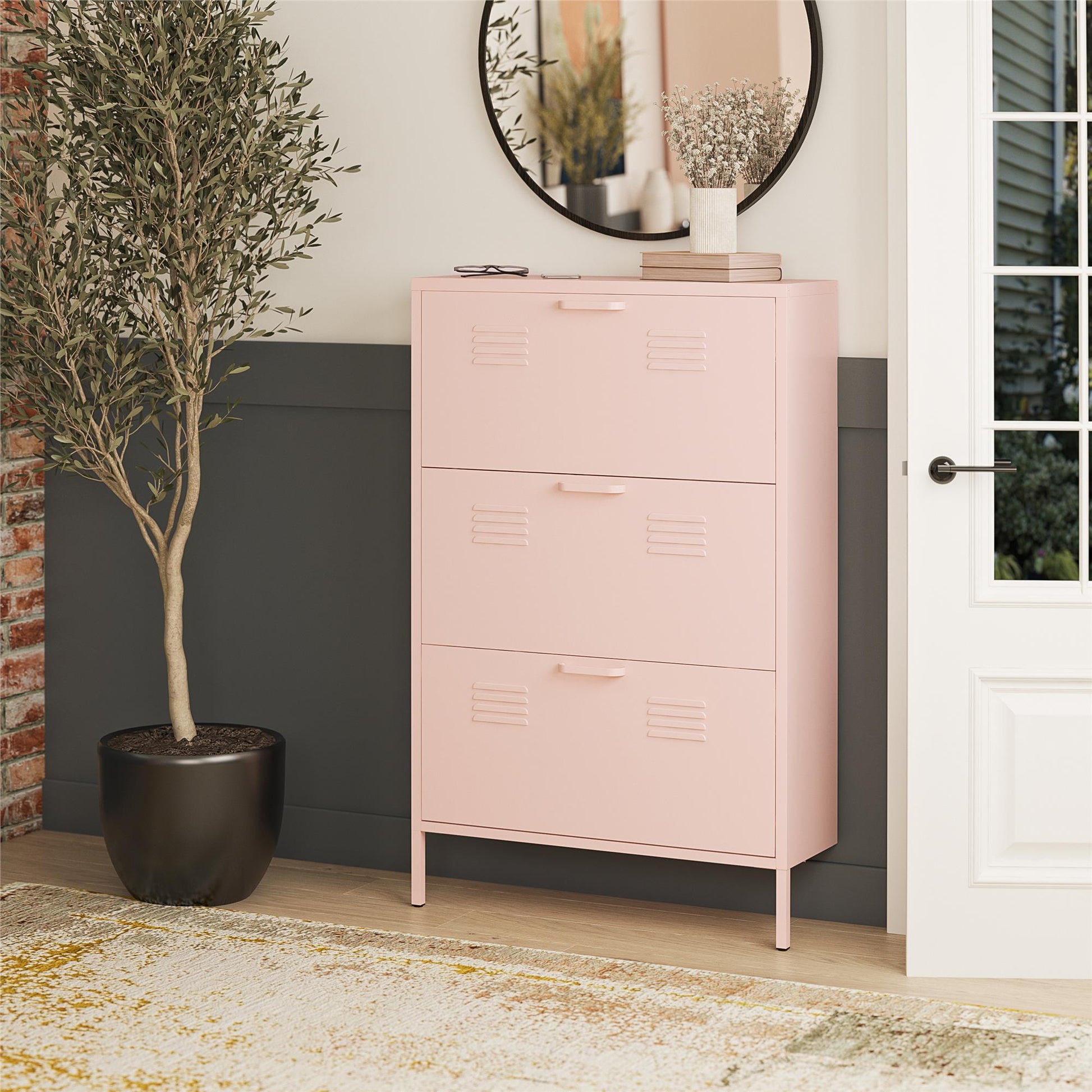 Mission District 3 Door Shoe Storage - Pale Pink