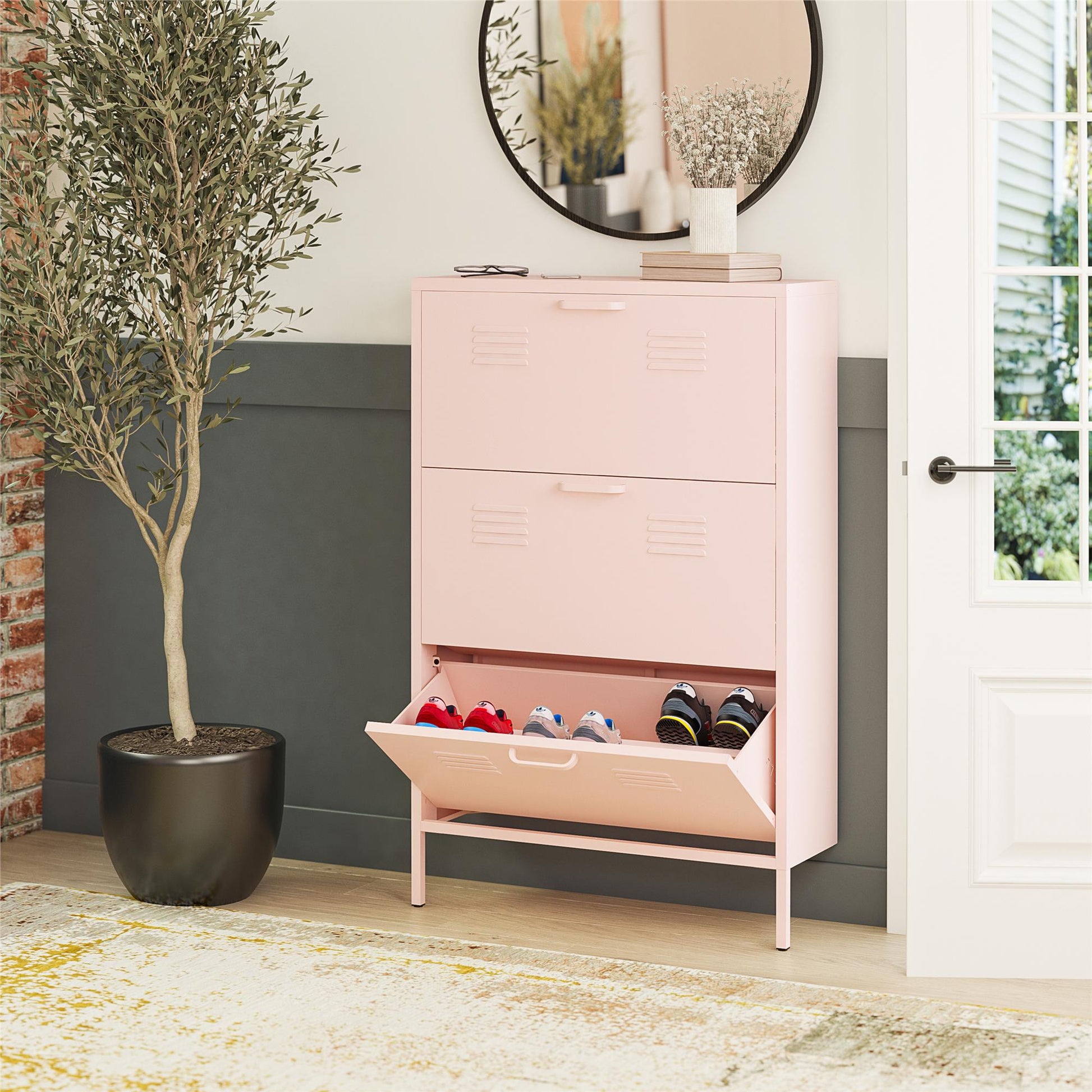 Mission District 3 Door Shoe Storage - Pale Pink
