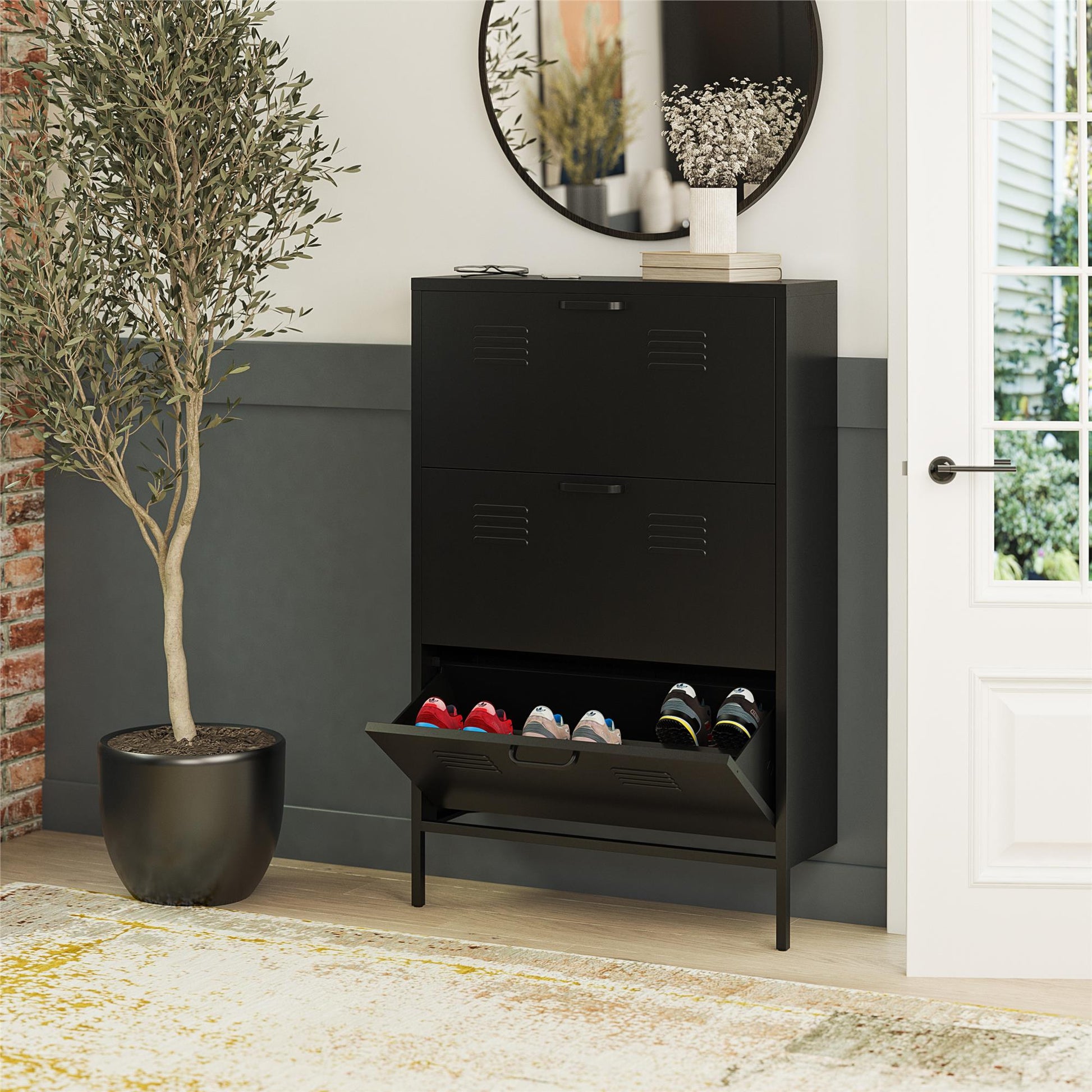 Mission District 3 Door Shoe Storage - Black