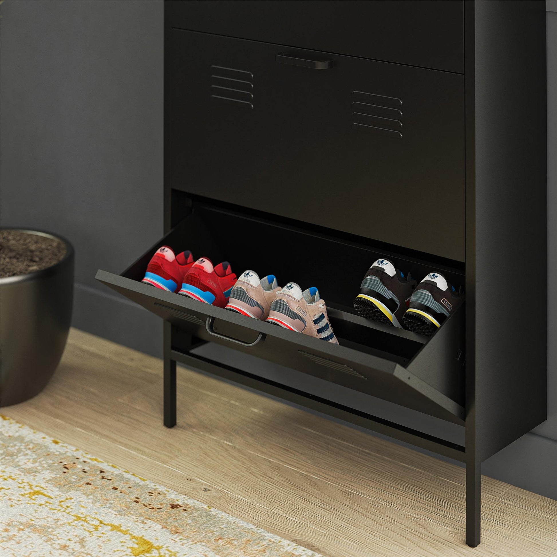 Mission District 3 Door Shoe Storage - Black