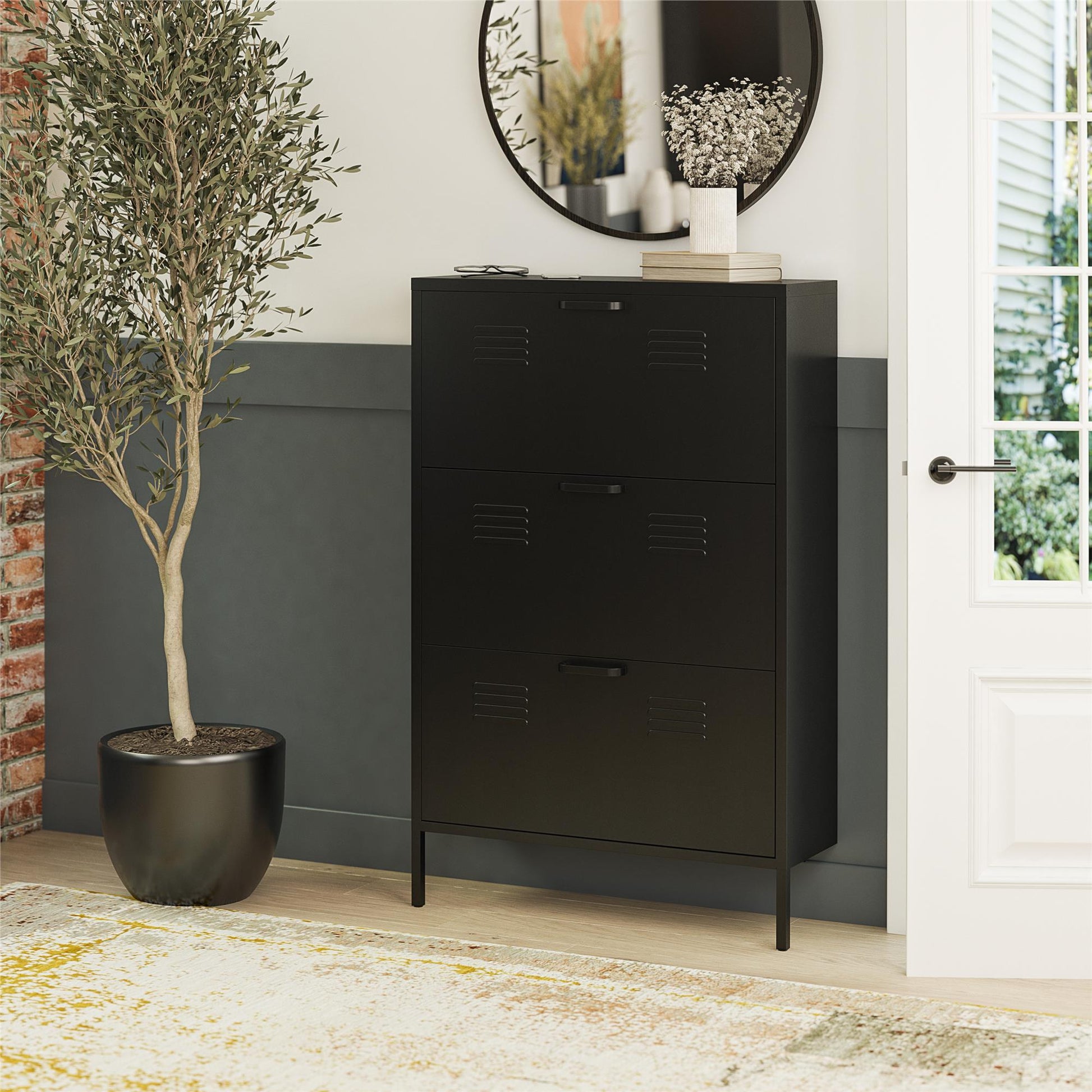 Mission District 3 Door Shoe Storage - Black