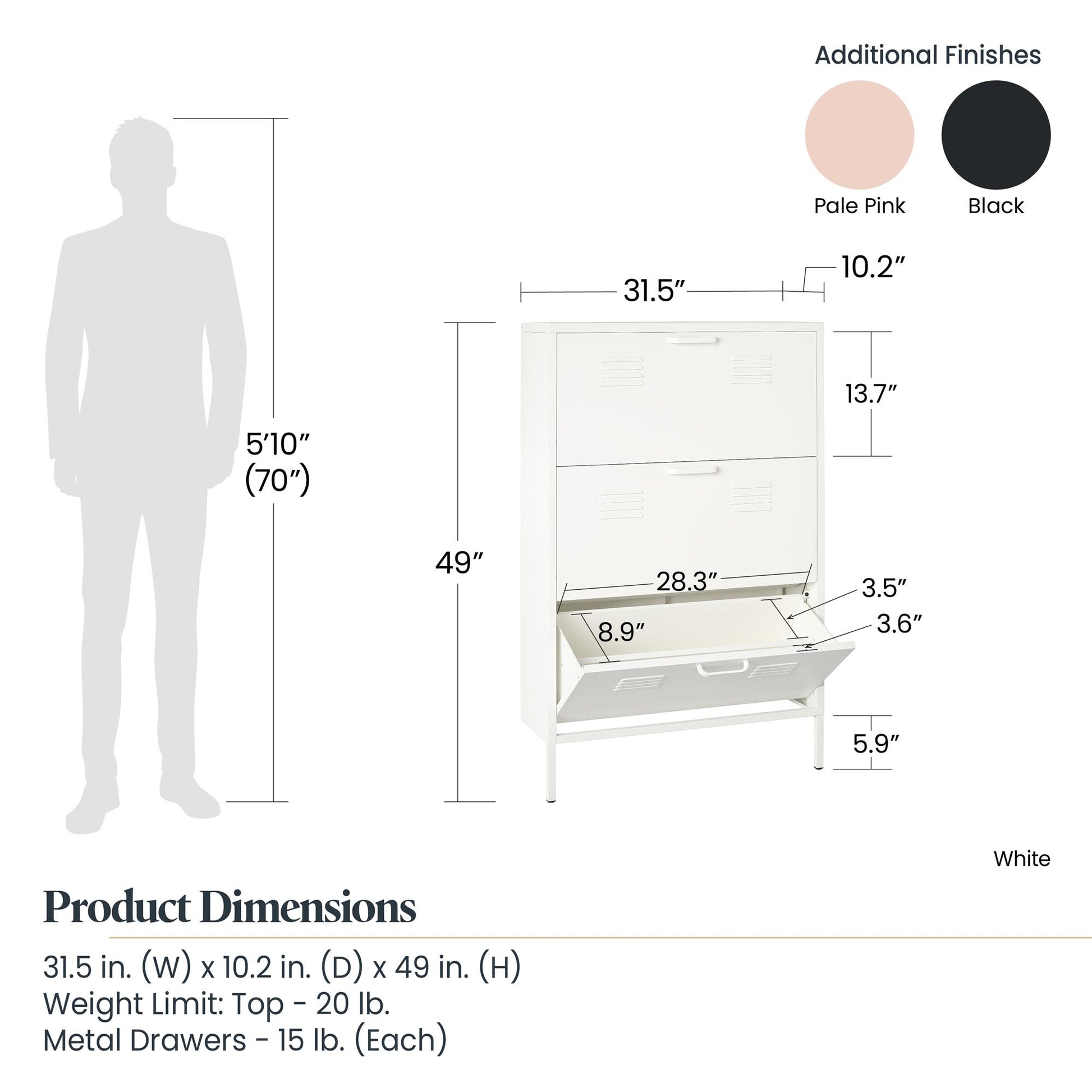 Mission District 3 Door Shoe Storage - Pale Pink