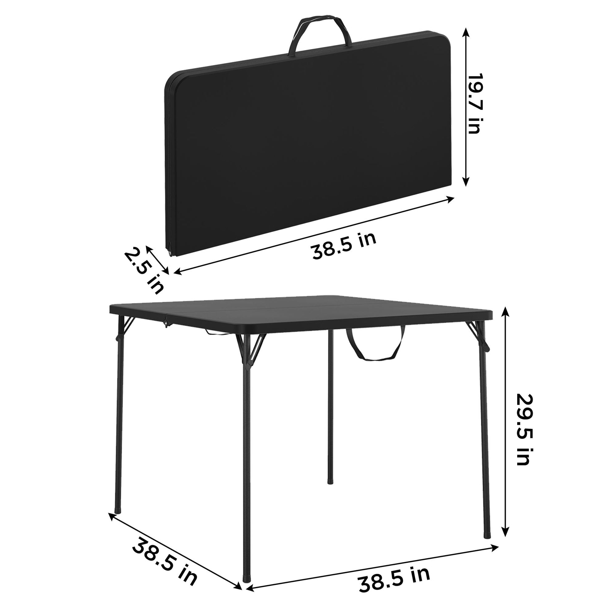 38.5 Inch Indoor and Outdoor Fold-in-Half Card Table with Handle - Black - 1-Pack