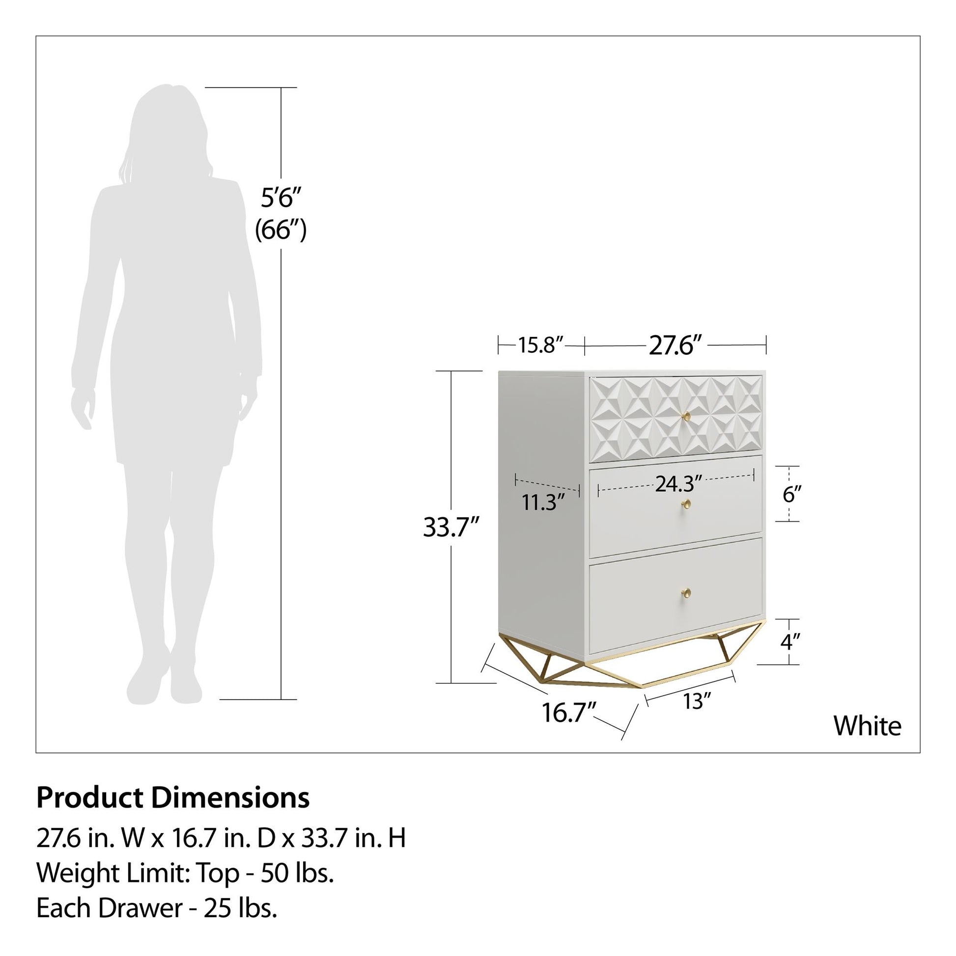 CosmoLiving by Cosmopolitan Blair 3 Drawer Dresser, White - White