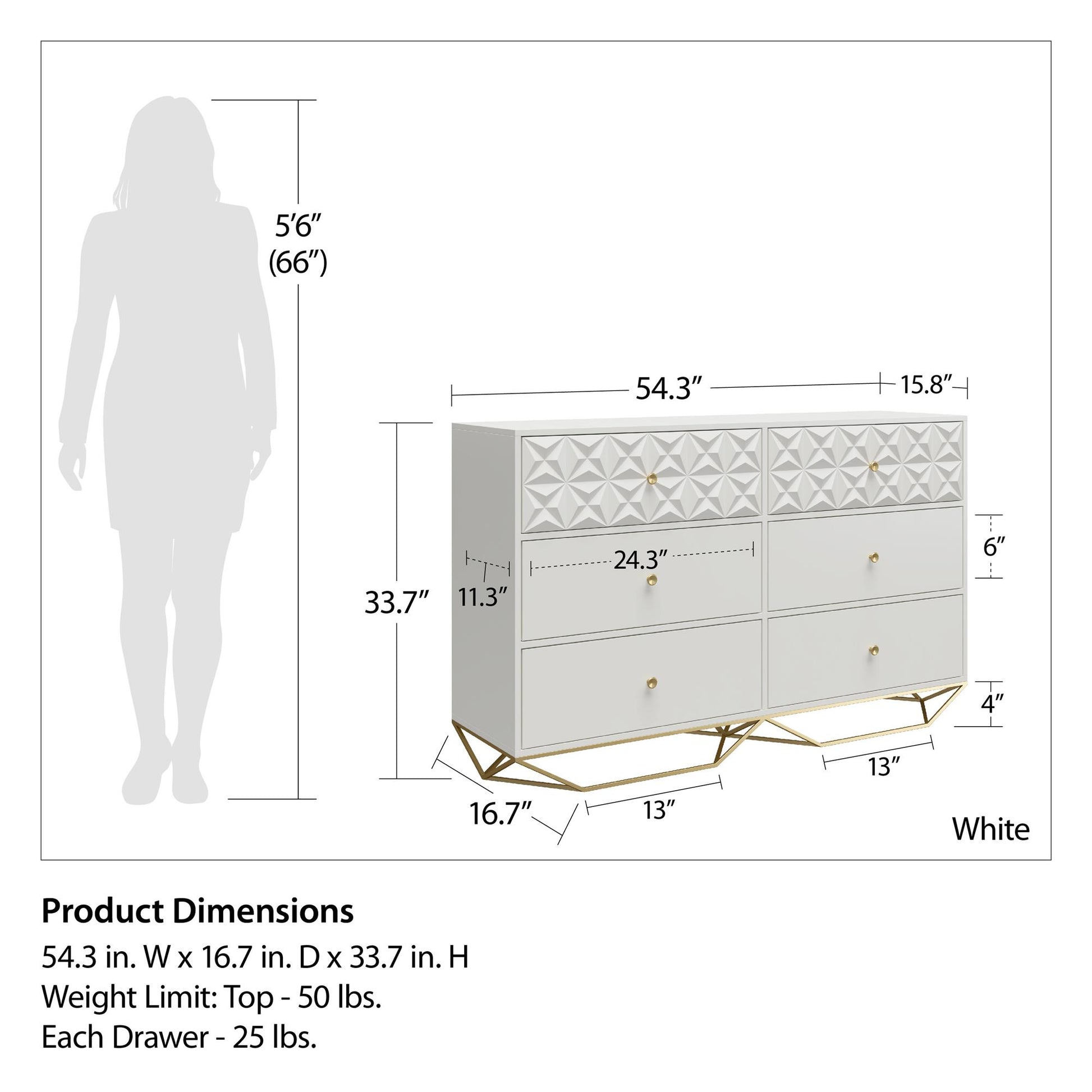 CosmoLiving by Cosmopolitan Blair 6 Drawer Dresser, White - White