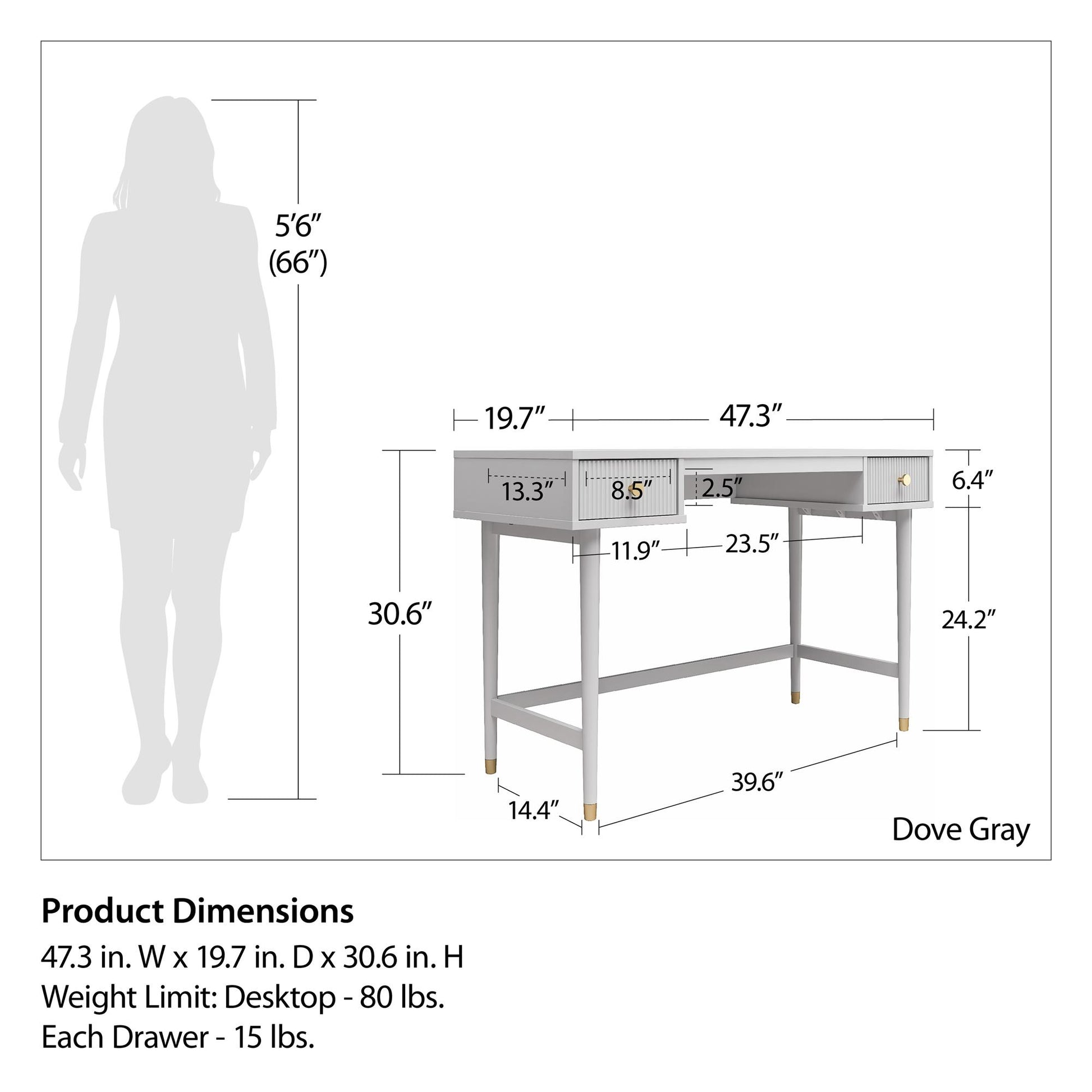 CosmoLiving by Cosmopolitan Elizabeth Desk, Dove Gray - Dove Gray