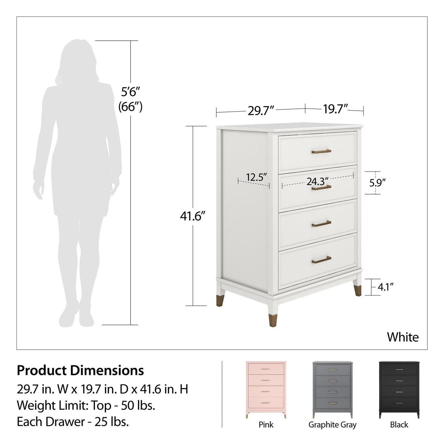 Westerleigh 4 Drawer Dresser - White