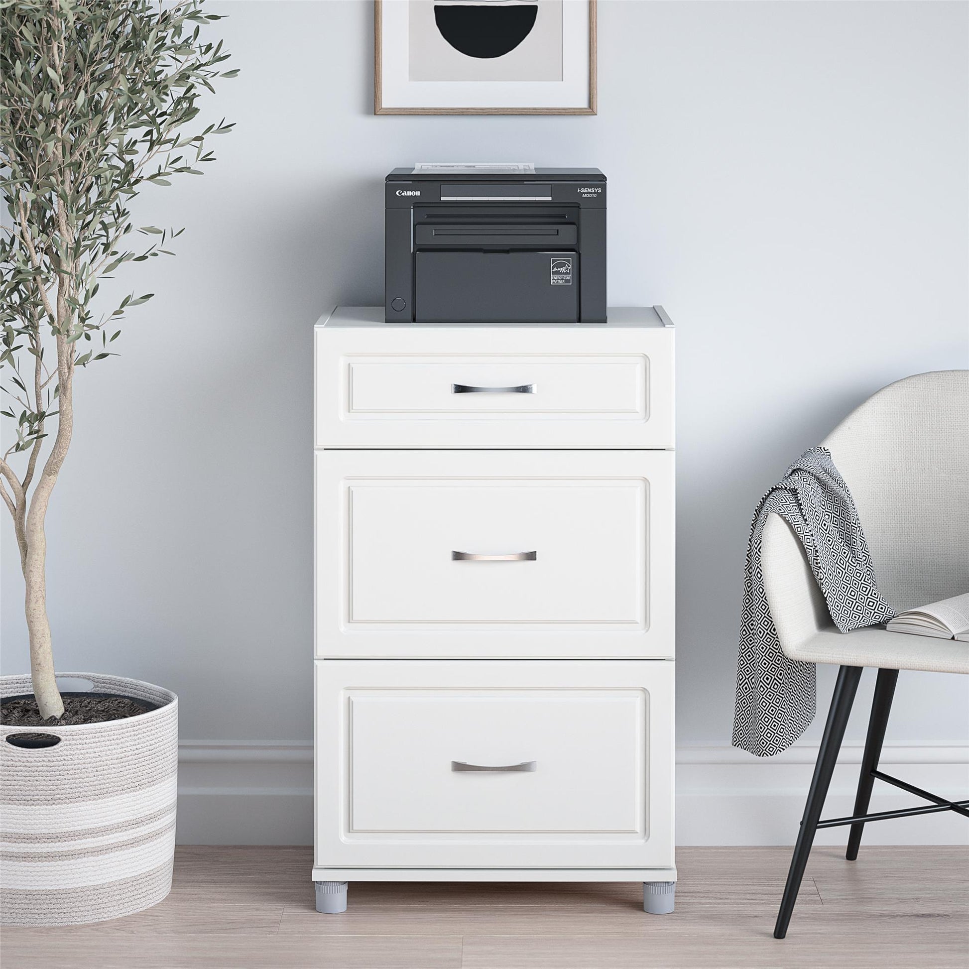 Kendall 24 Inch Multipurpose 3 Drawer Base Storage Cabinet - White