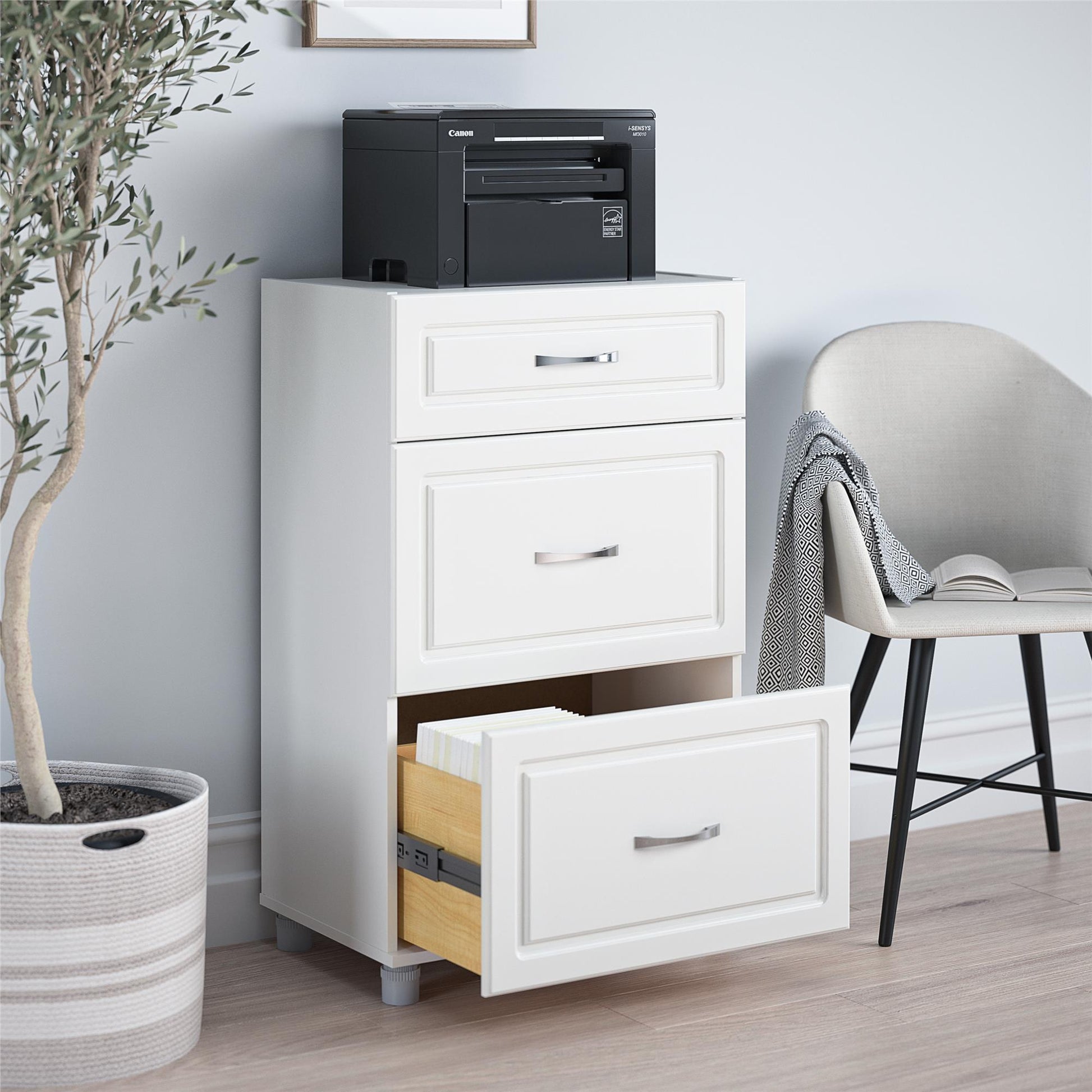 Kendall 24 Inch Multipurpose 3 Drawer Base Storage Cabinet - White