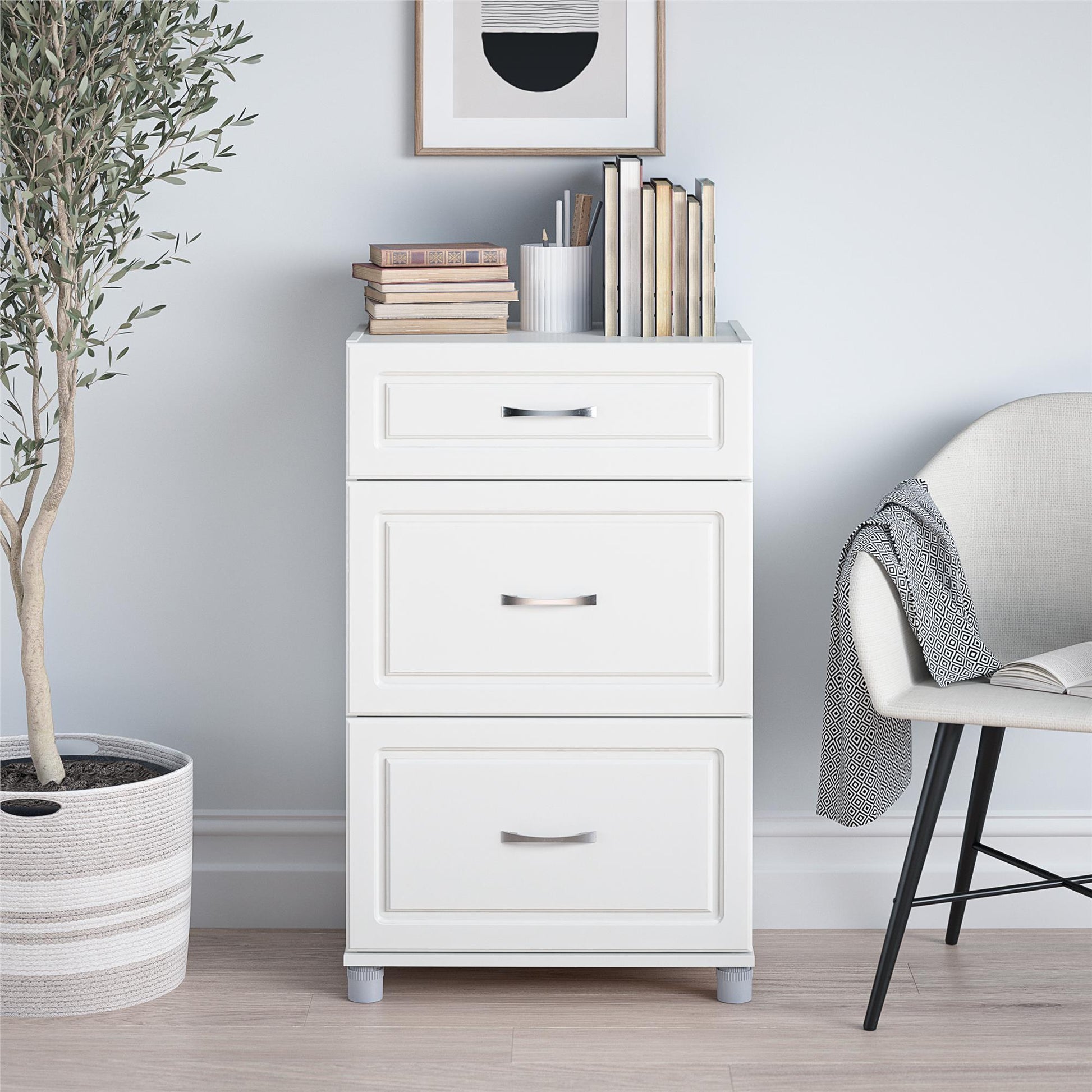 Kendall 24 Inch Multipurpose 3 Drawer Base Storage Cabinet - White