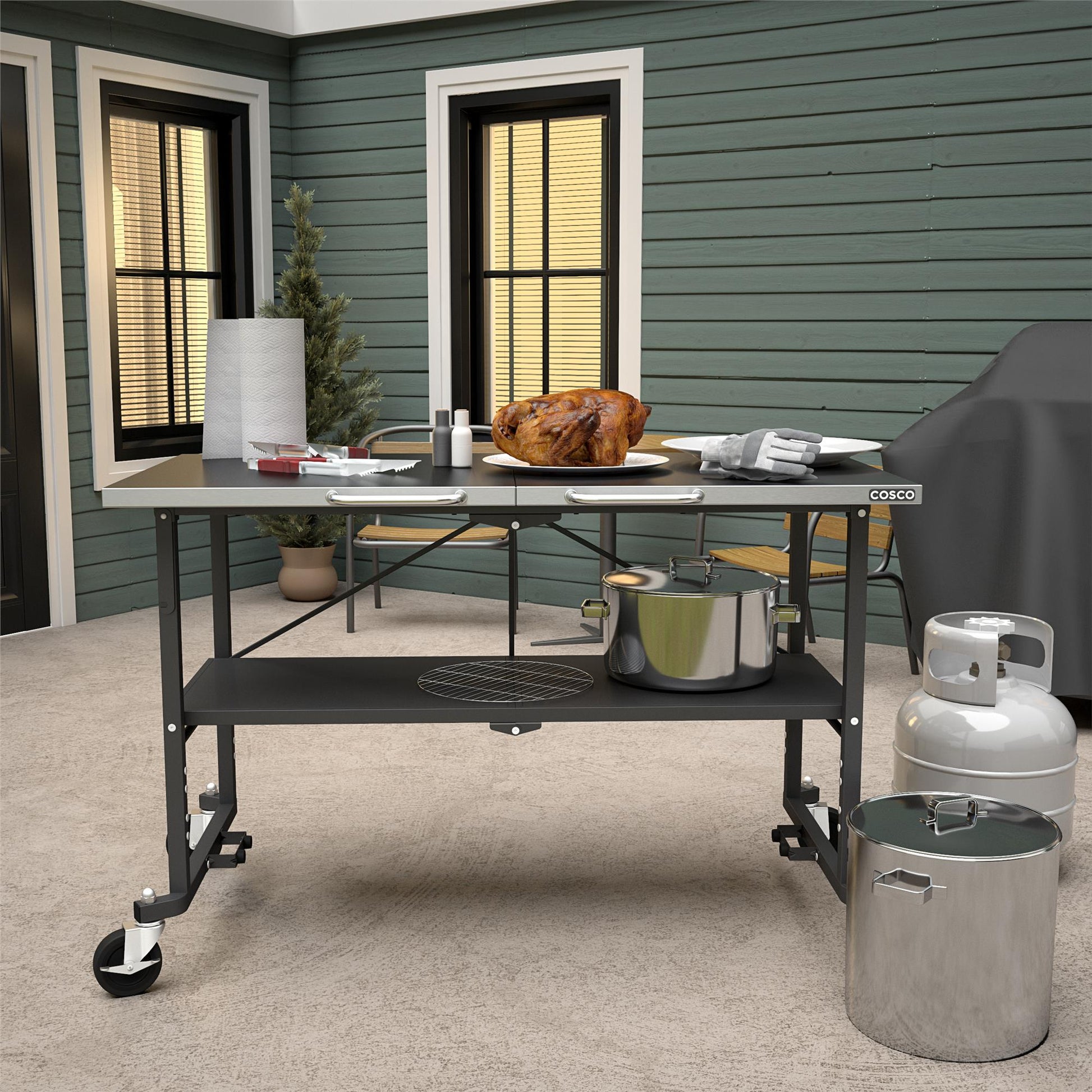 SmartFold Stainless Steel Folding Workbench on Wheels - Dark Gray - 1-Pack