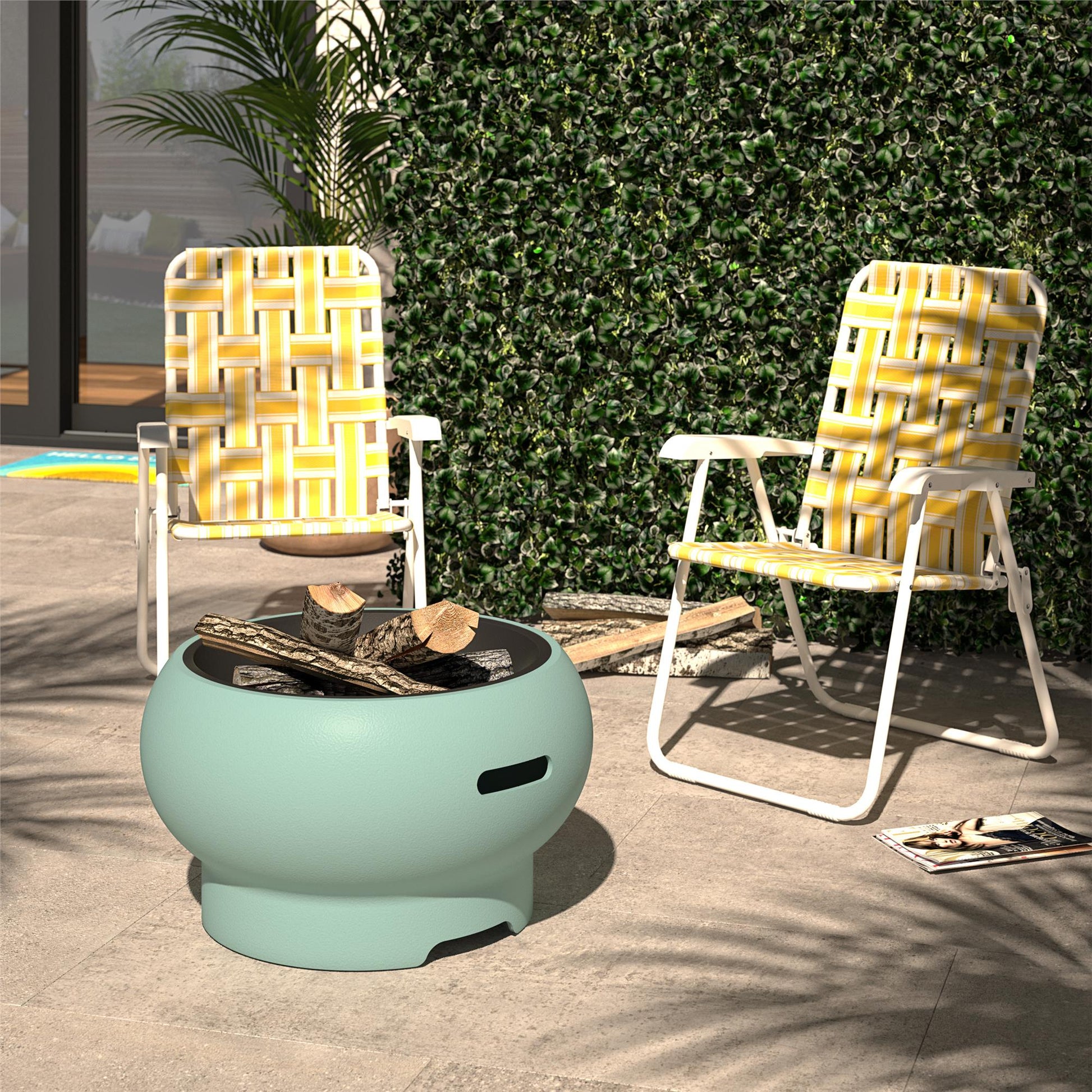 Asher 27" Wood Burning Fire Pit with Grilling Surface - Aqua Haze