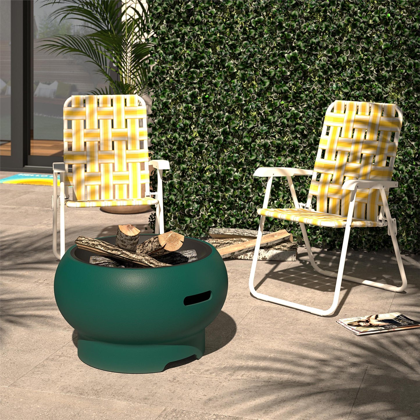 Asher 27" Wood Burning Fire Pit with Grilling Surface - Green