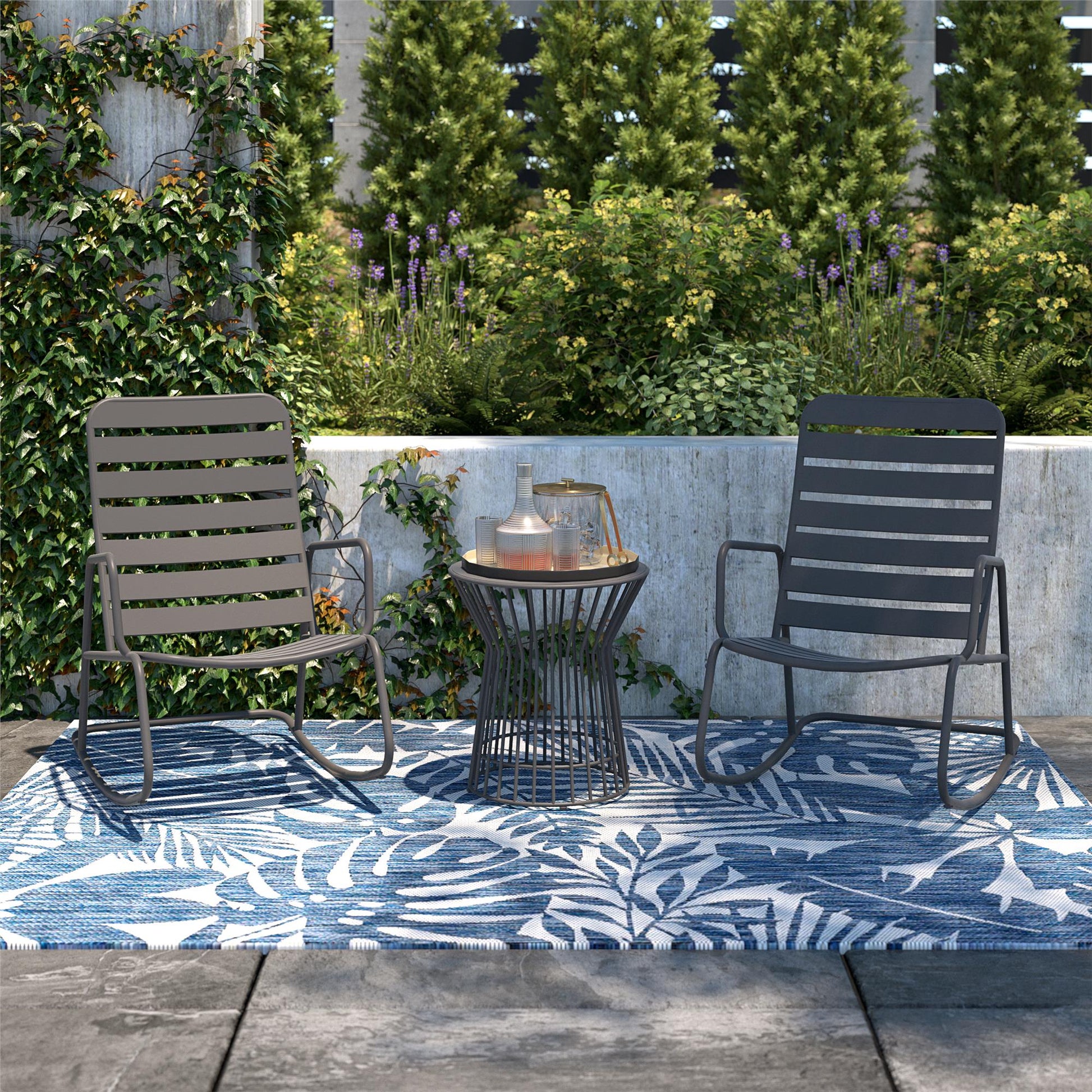 Novogratz Poolside Gossip Collection, Roberta Outdoor/Indoor Rocking Chair, Charcoal - Charcoal