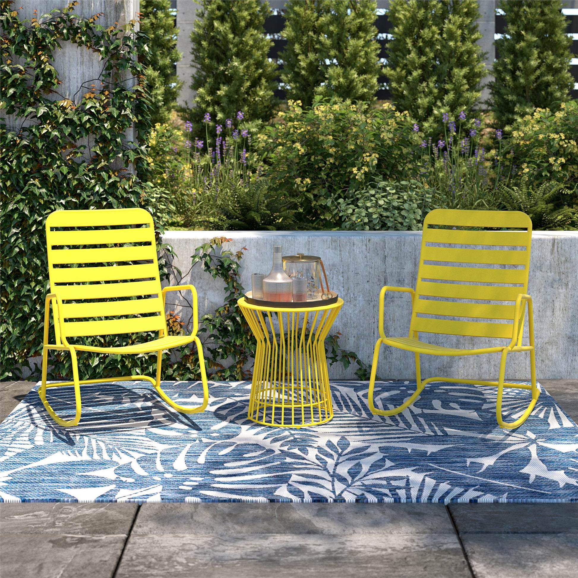 Novogratz Poolside Gossip, Roberta Outdoor/Indoor Rocking Chair, Yellow - Yellow