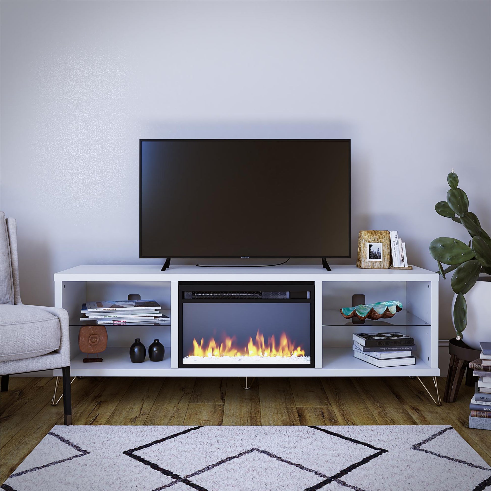 Finley 70" Fireplace TV Stand, White - White