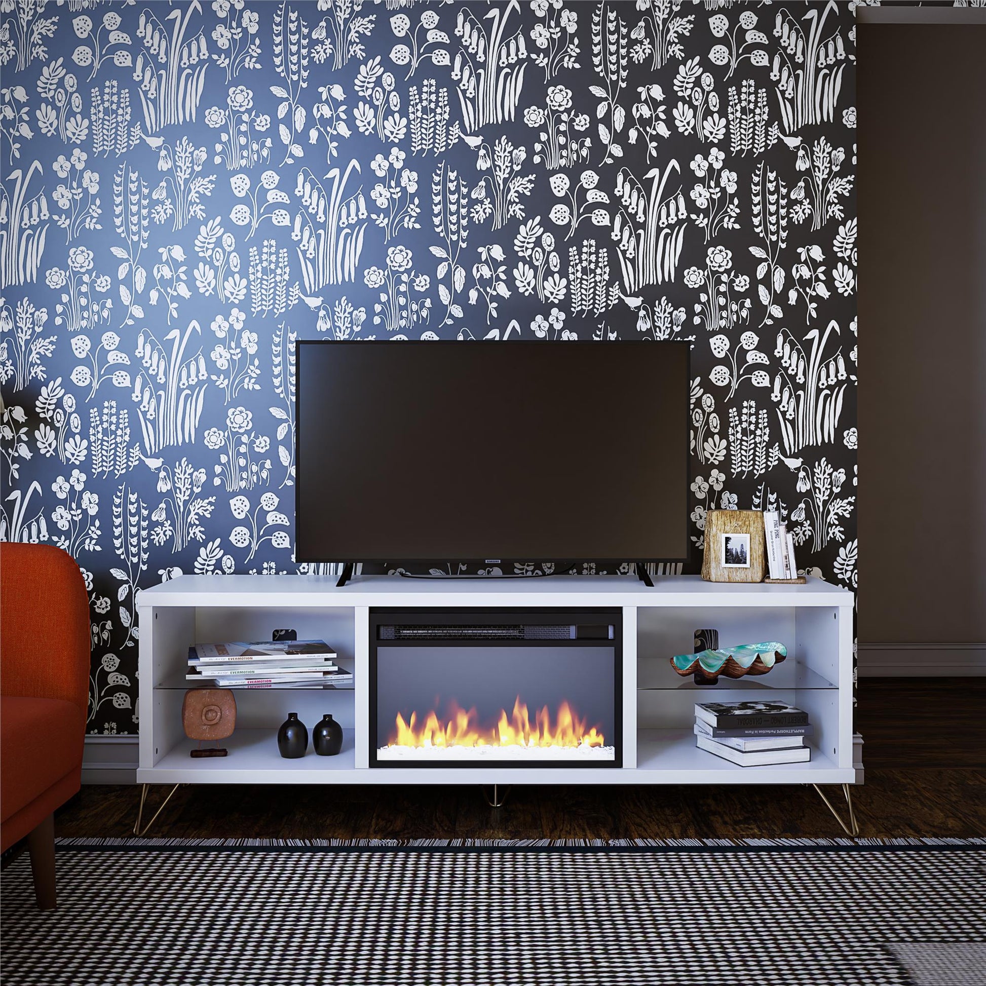 Finley 70" Fireplace TV Stand, White - White