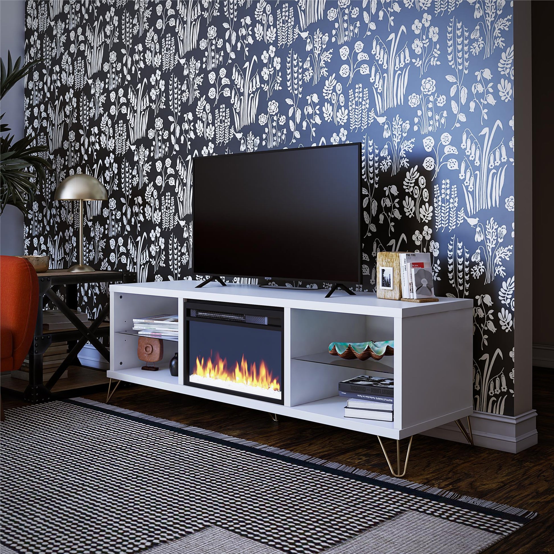 Finley 70" Fireplace TV Stand, White - White