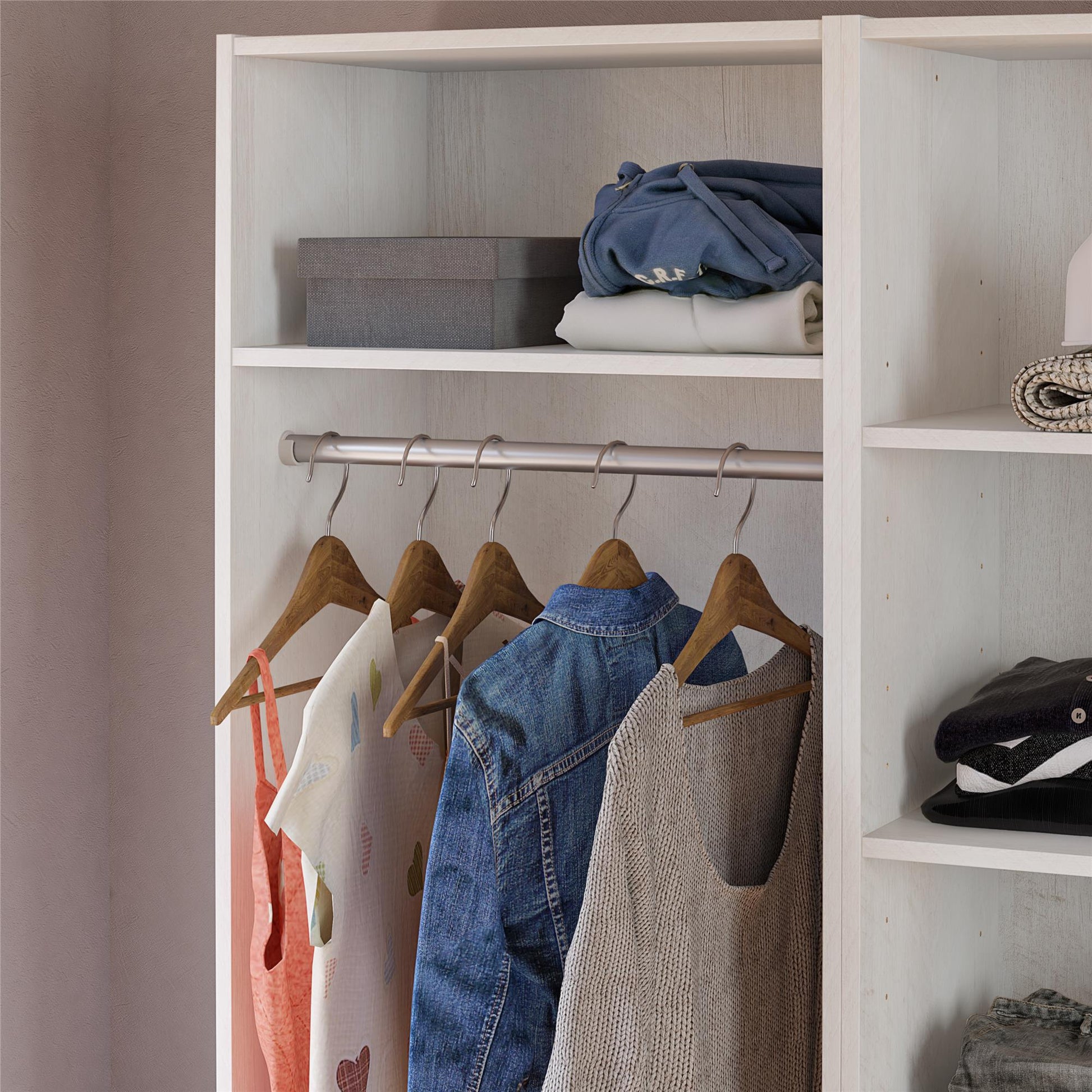 Elba Open Shelf and Hanging Clothing Rod Modular Closest Unit - Ivory Oak