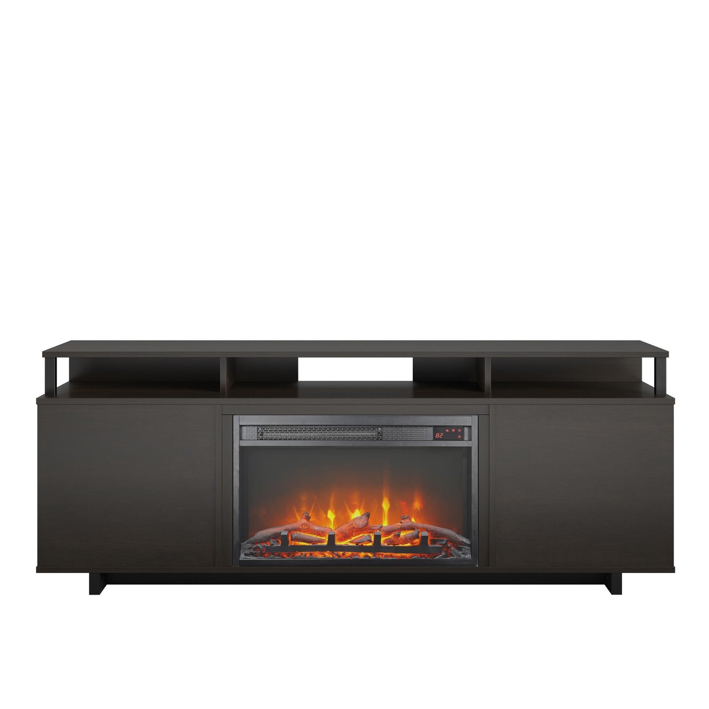 Mason Fireplace TV Stand for TVs up to 65 Inch with 4 Open Side Shelves - Espresso