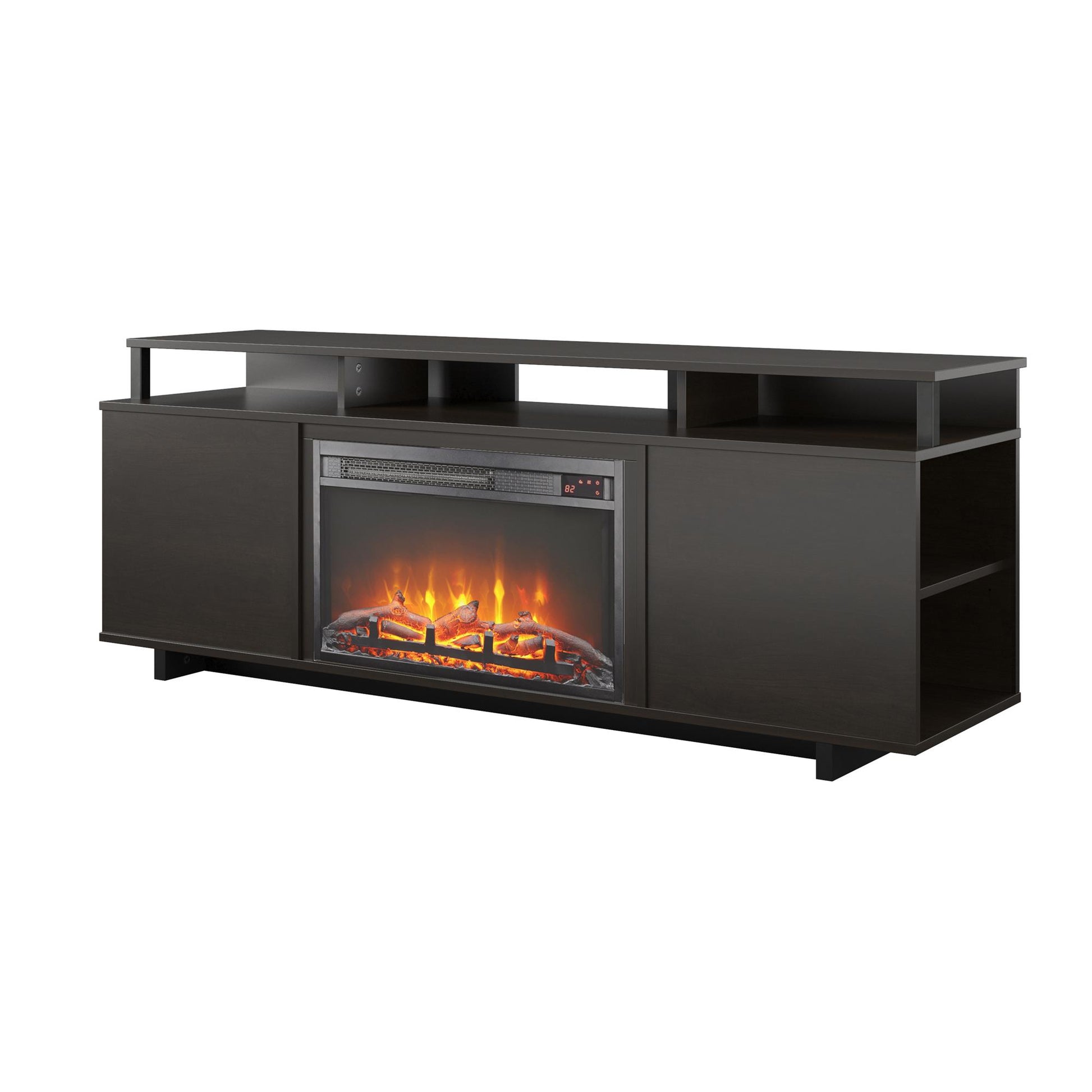 Mason Fireplace TV Stand for TVs up to 65 Inch with 4 Open Side Shelves - Espresso