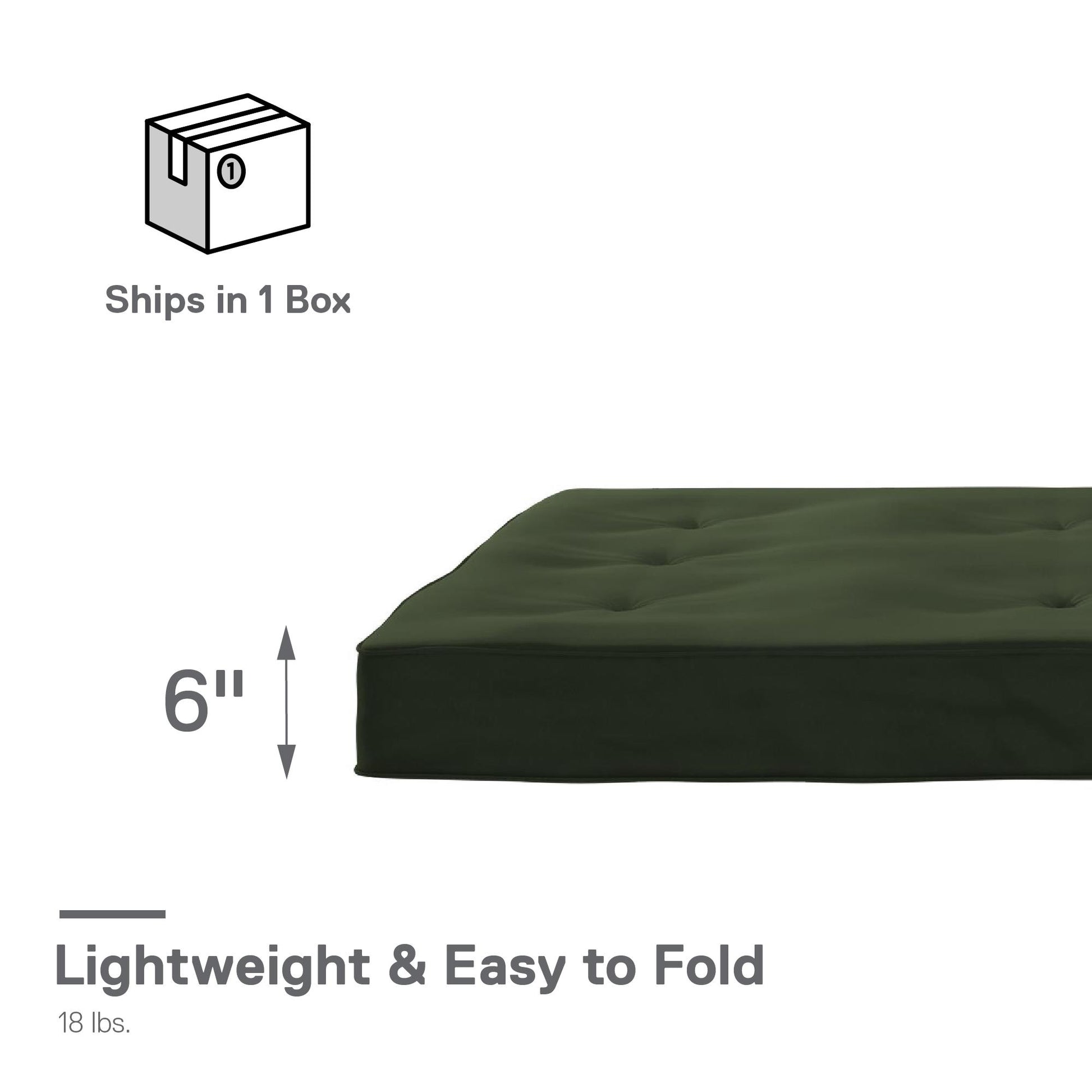 Carson 6 Inch Thermobonded High Density Polyester Fill Futon Mattress - Green - Full