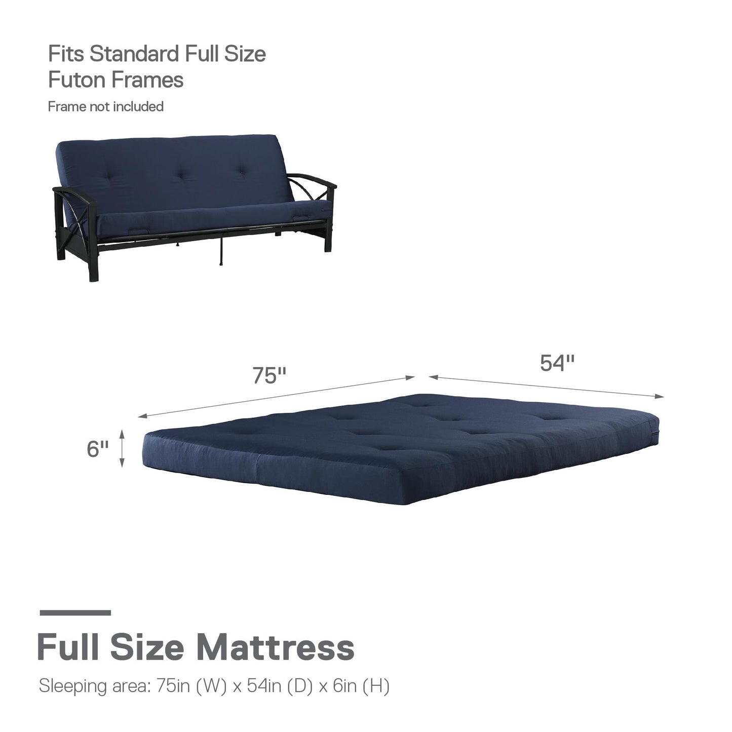 Eve 6 Inch Thermobonded High Density Polyester Fill Futon Mattress - Blue - Full