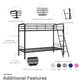 Twin over Twin Metal Bunk Bed with Slanted Front Ladder and Guardrails - Black - Twin-Over-Twin