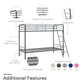 Twin over Twin Metal Bunk Bed with Slanted Front Ladder and Guardrails - Silver - Twin-Over-Twin