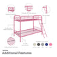 Twin over Twin Metal Bunk Bed with Slanted Front Ladder and Guardrails - Pink - Twin-Over-Twin