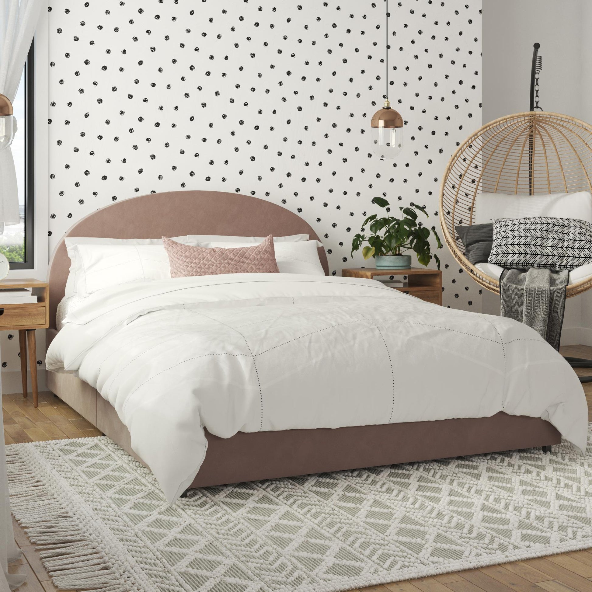 Moon Upholstered Bed with Storage - Blush - Queen