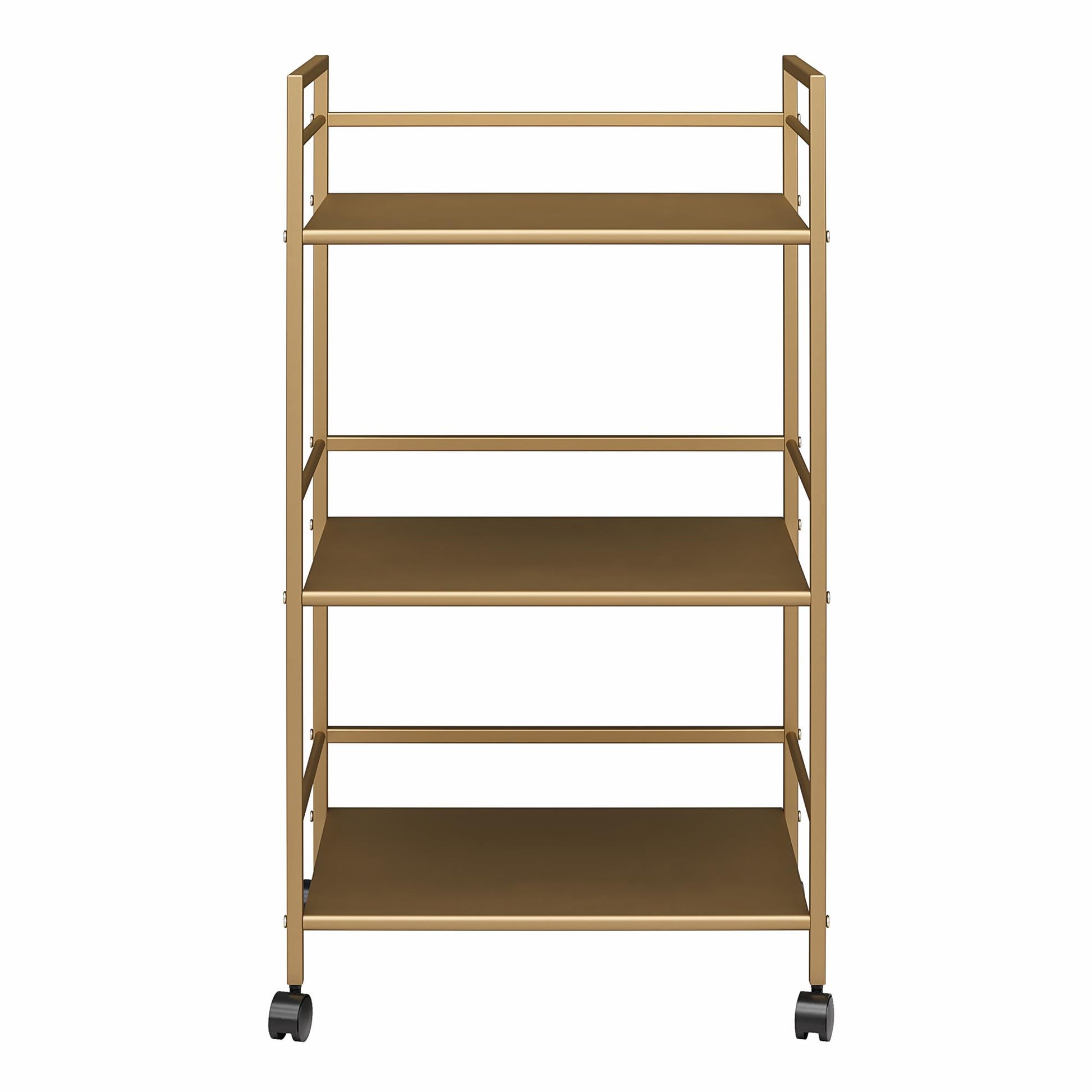Helix 3 Shelf Metal Rolling Utility Cart, Gold - Gold