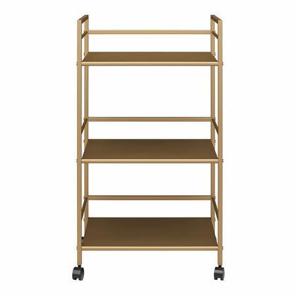 Helix 3 Shelf Metal Rolling Utility Cart, Gold - Gold