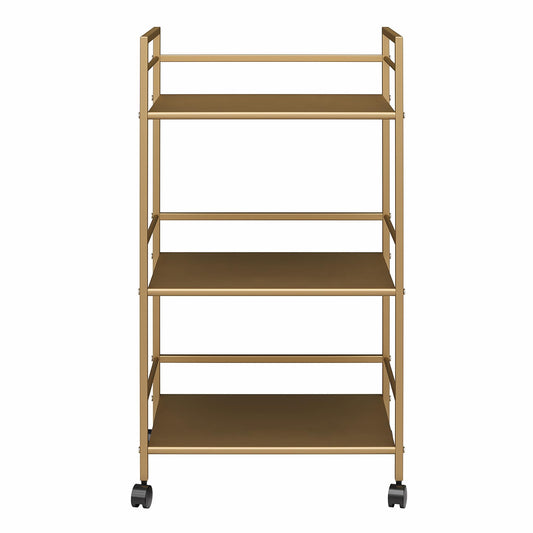 Helix 3 Shelf Metal Rolling Utility Cart, Gold - Gold