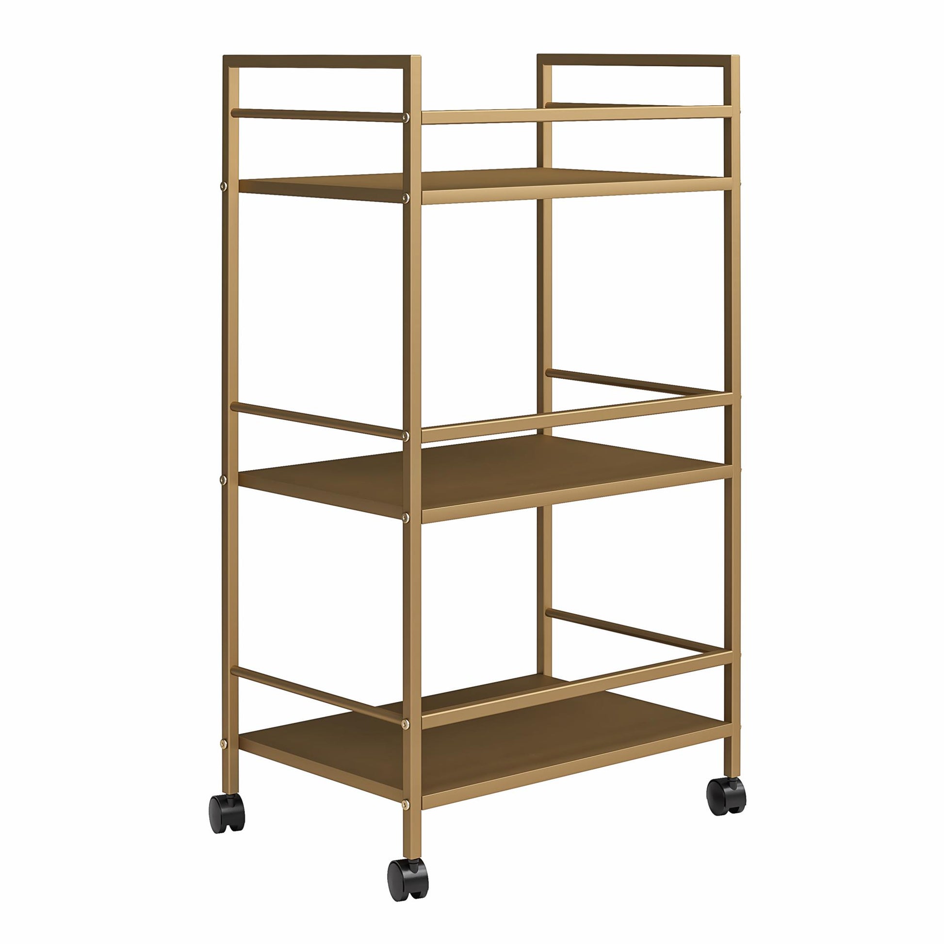 Helix 3 Shelf Metal Rolling Utility Cart, Gold - Gold