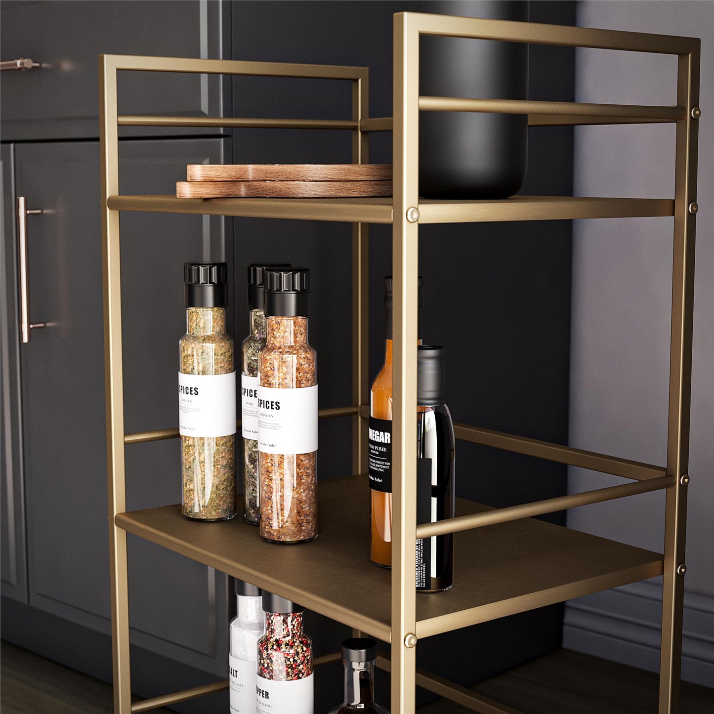 Helix 3 Shelf Metal Rolling Utility Cart, Gold - Gold