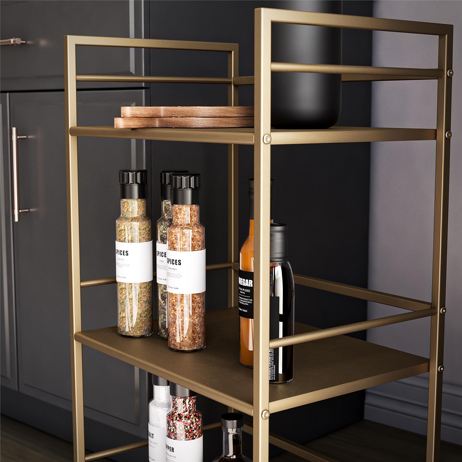 Helix 3 Shelf Metal Rolling Utility Cart, Gold - Gold