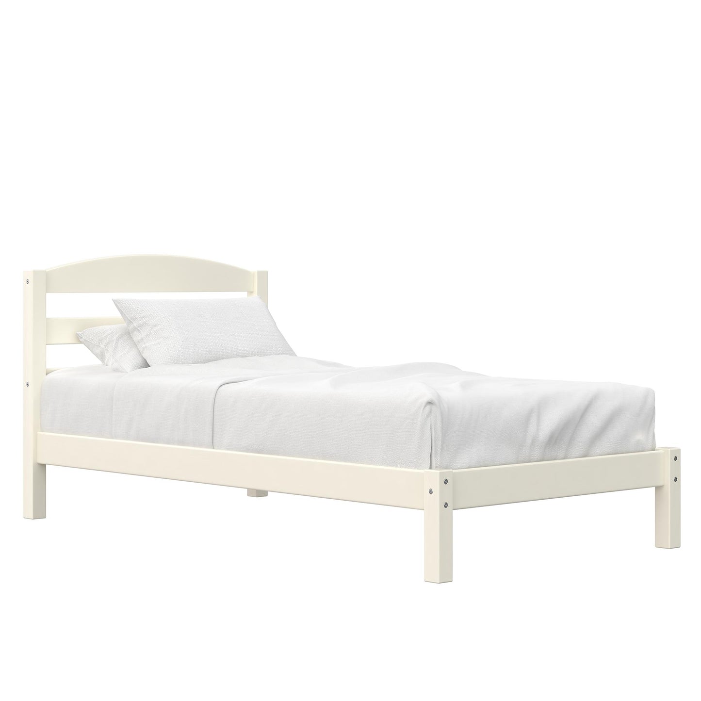Braylon Twin Sized Wooden Bed Frame with Wood Slats - White