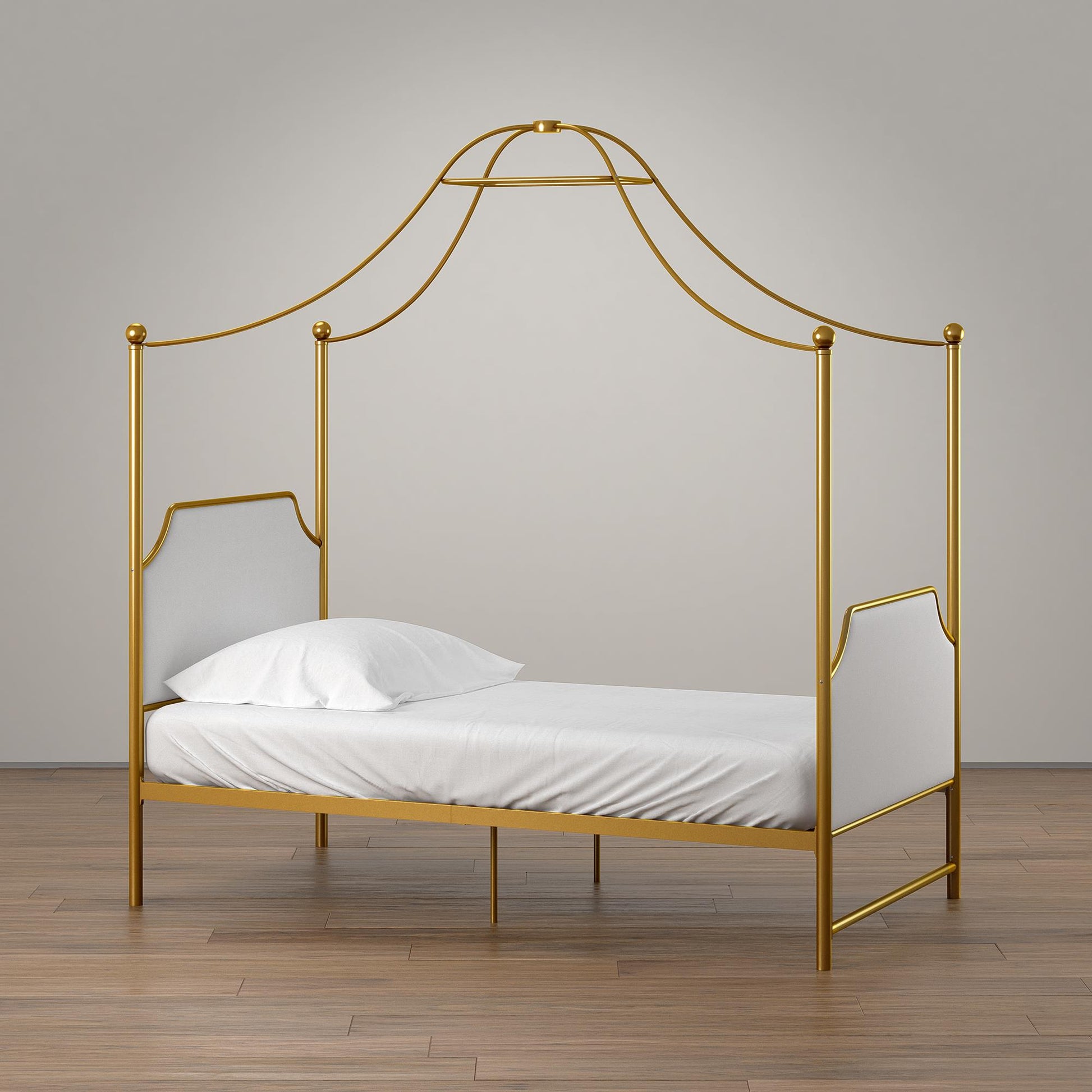 Monarch Hill Clementine Canopy Bed with Linen Headboard and Footboard - Gold - Twin