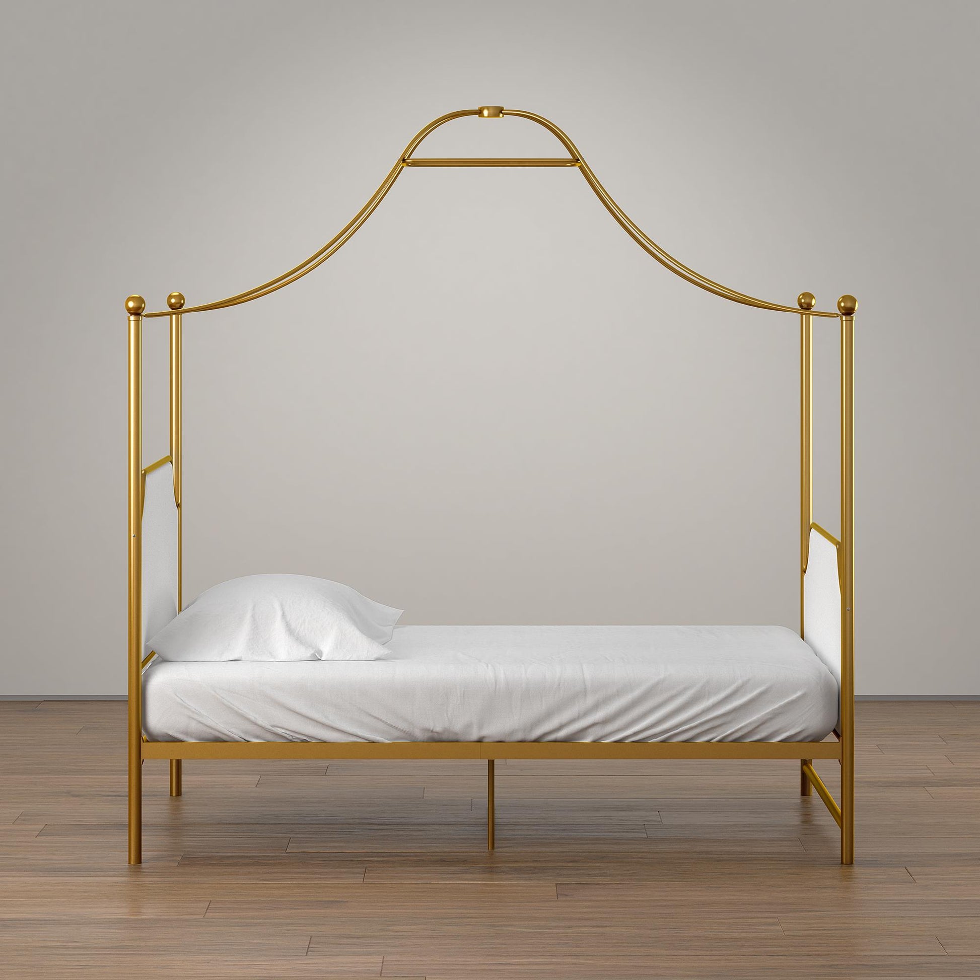 Monarch Hill Clementine Canopy Bed with Linen Headboard and Footboard - Gold - Twin
