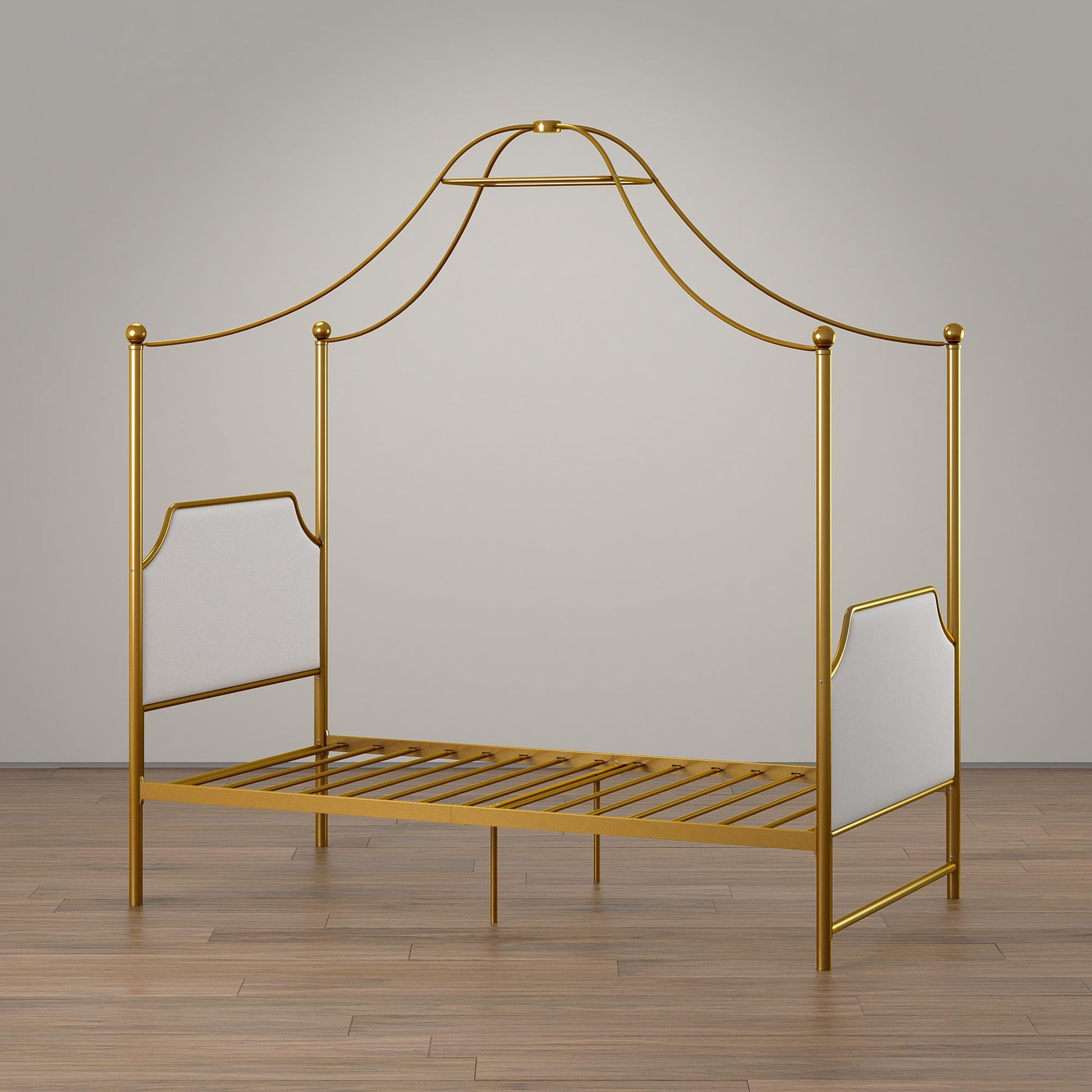Monarch Hill Clementine Canopy Bed with Linen Headboard and Footboard - Gold - Twin