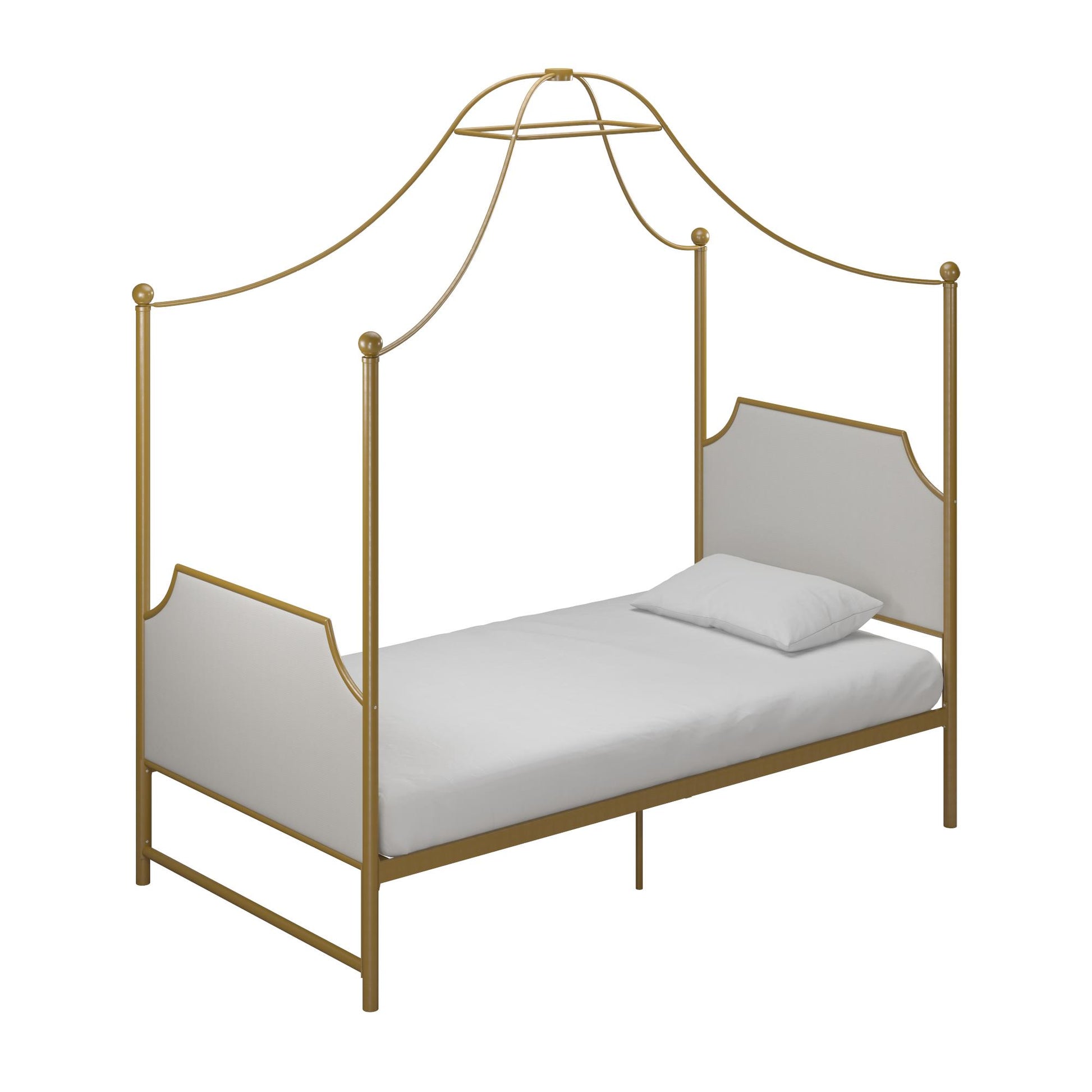 Monarch Hill Clementine Canopy Bed with Linen Headboard and Footboard - Gold - Twin
