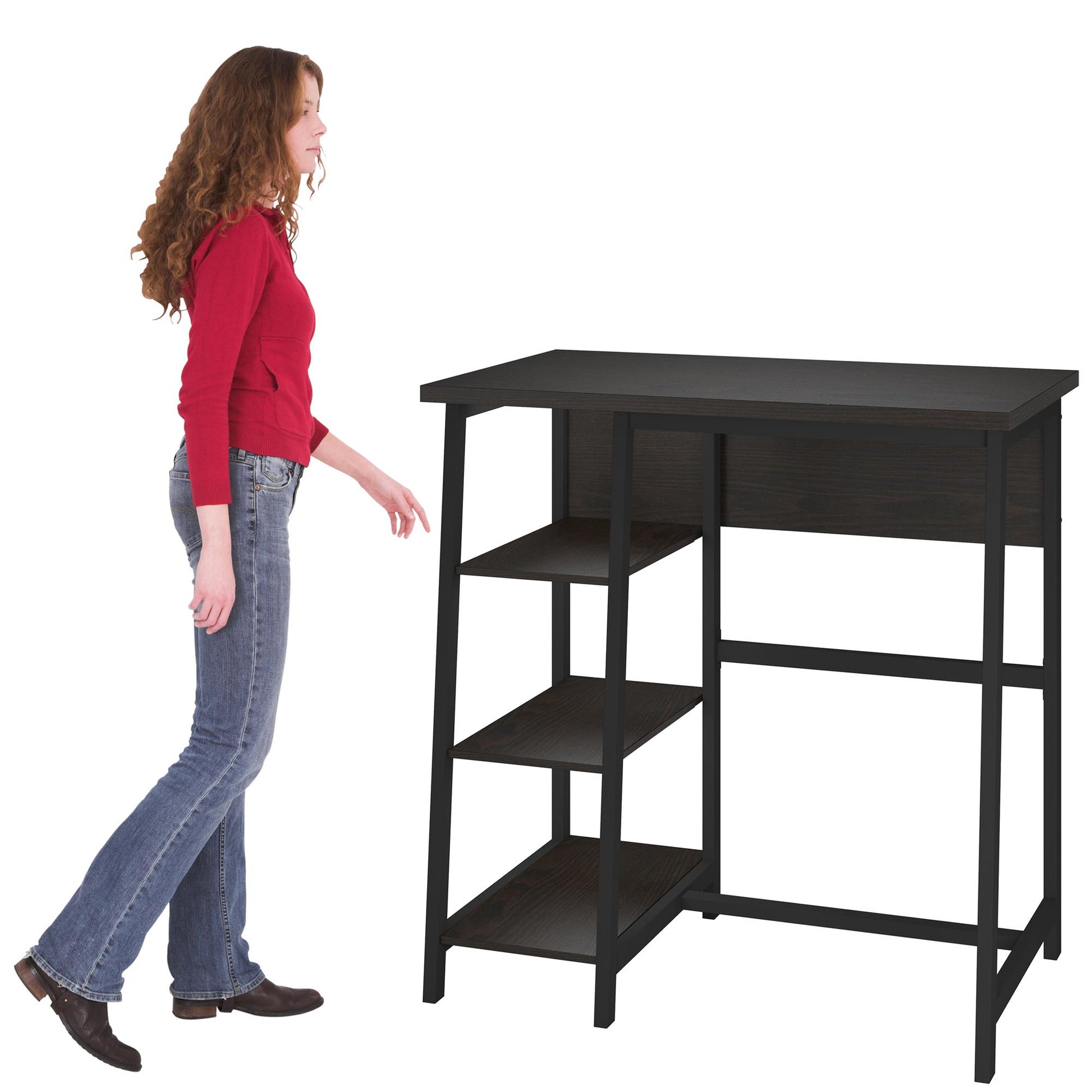 Coleton Standing Computer Desk with Side Shelves - Espresso
