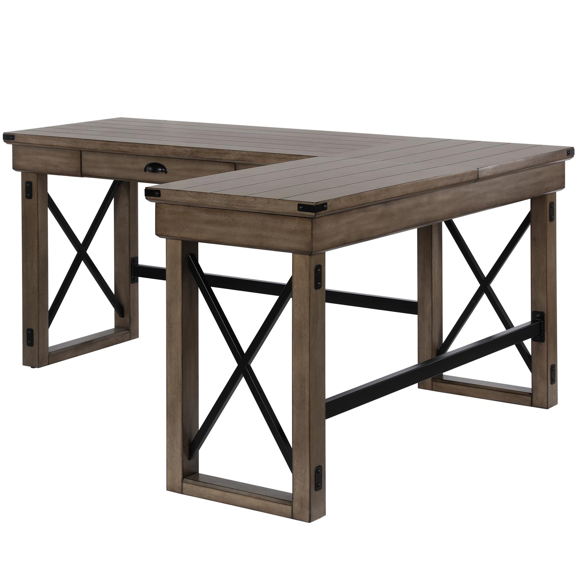 Wildwood Rustic Farmhouse L-Shaped Desk with Lift Top and 1 Drawer - Rustic Gray