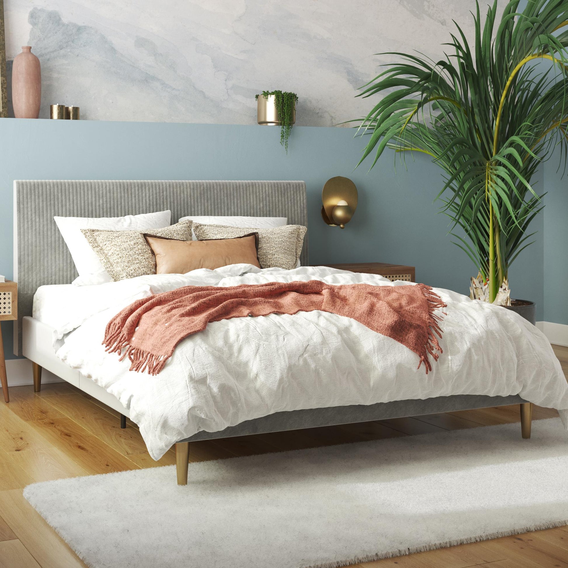 Daphne Upholstered Bed - Light Gray - Queen