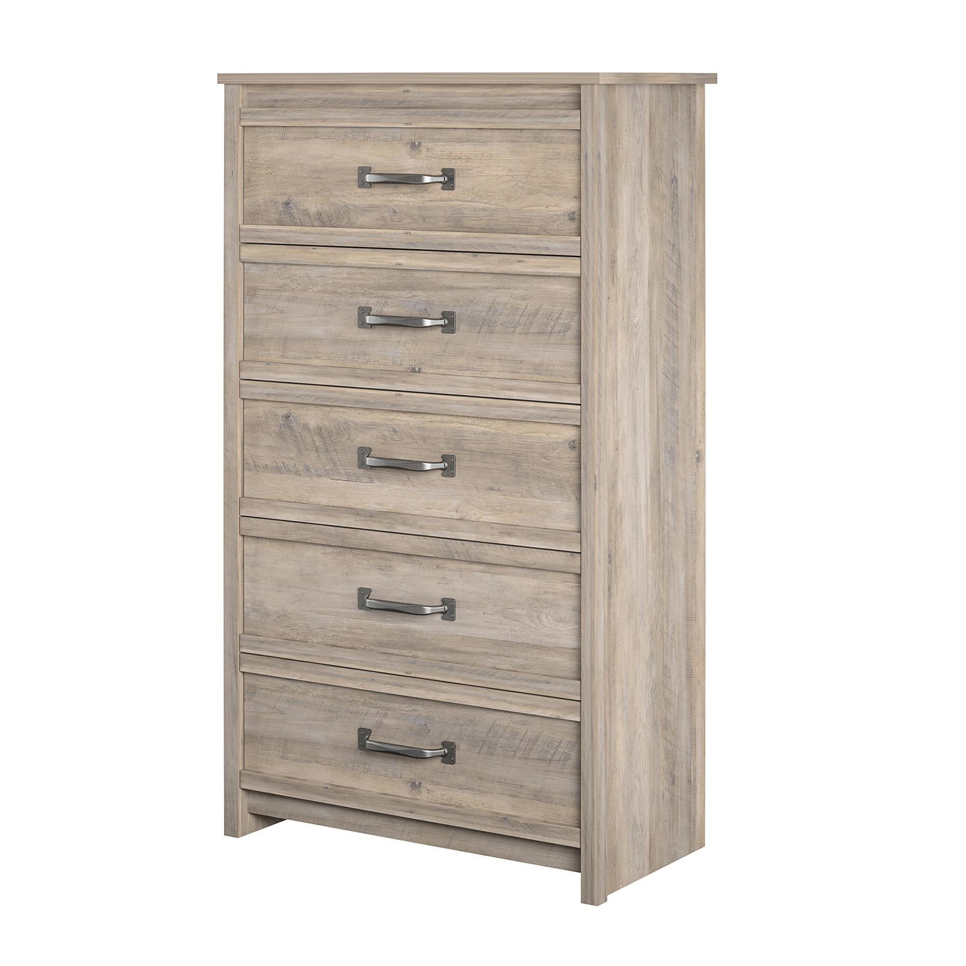 Bassinger 5 Drawer Bedroom Dresser with Pewter Handles - Gray Oak