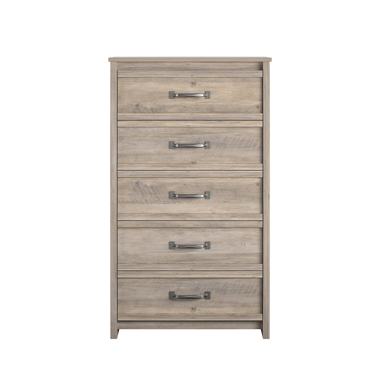 Bassinger 5 Drawer Bedroom Dresser with Pewter Handles - Gray Oak