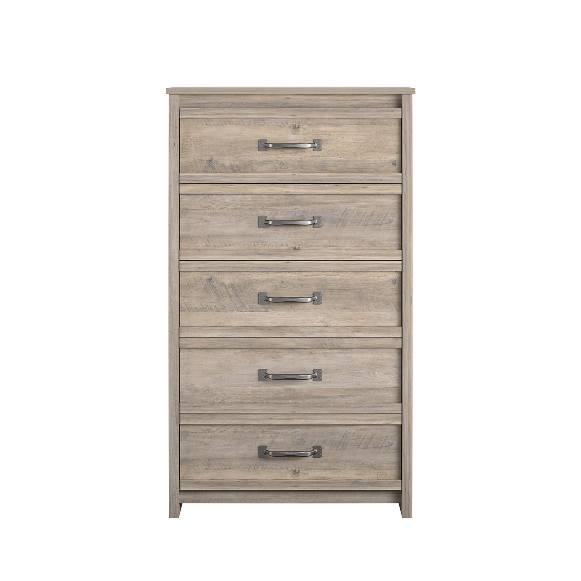 Bassinger 5 Drawer Bedroom Dresser with Pewter Handles - Gray Oak