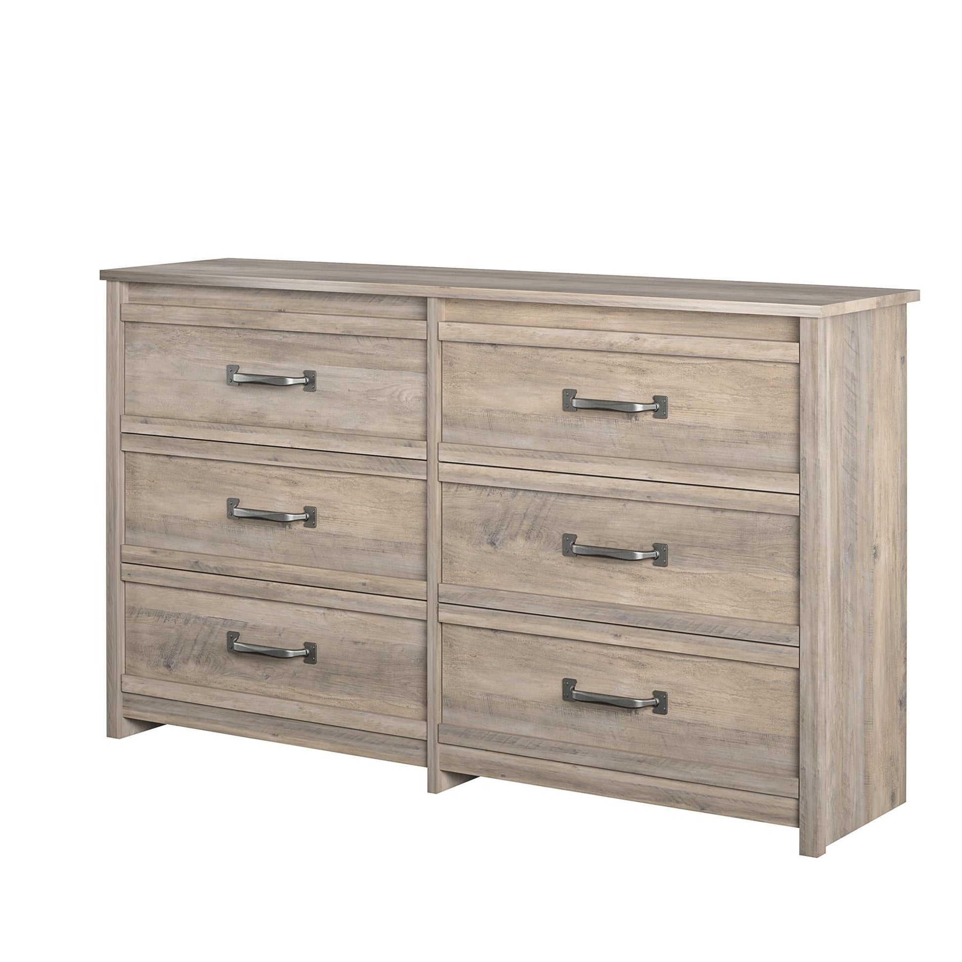 Bassinger 6 Drawer Bedroom Dresser with Pewter Handles - Gray Oak