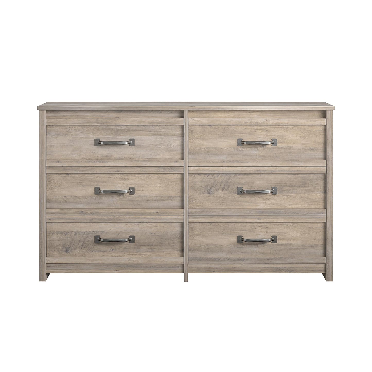 Bassinger 6 Drawer Bedroom Dresser with Pewter Handles - Gray Oak